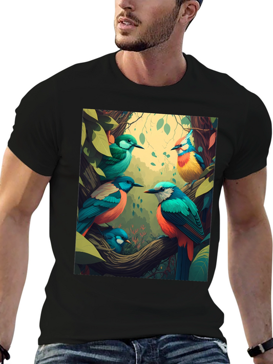 Vibrant Bird Print Tee - Nature Inspired Style