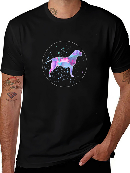 Watercolor Dog Graphic Tee - Black Cotton Blend