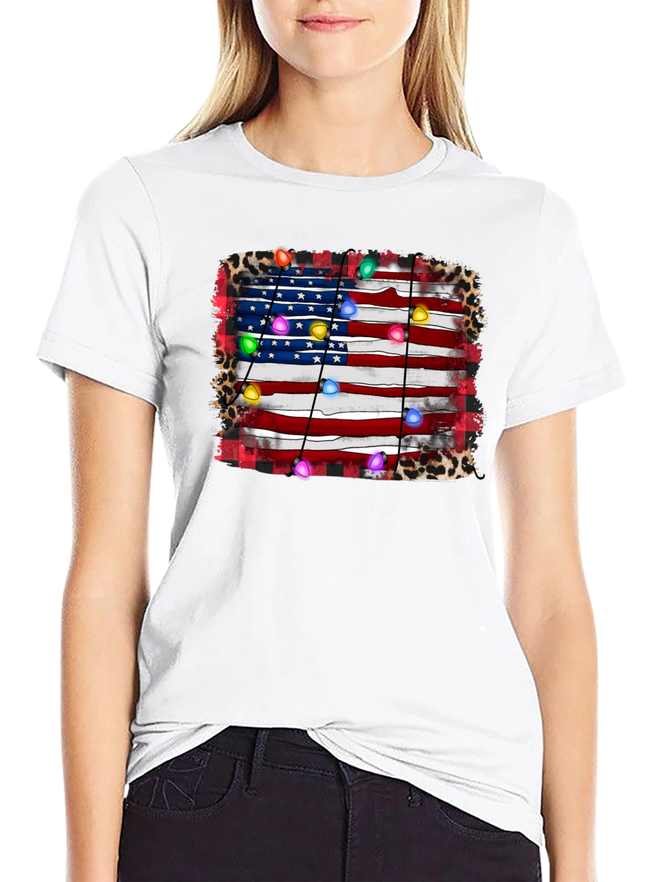 American Flag Christmas Lights Graphic Tee
