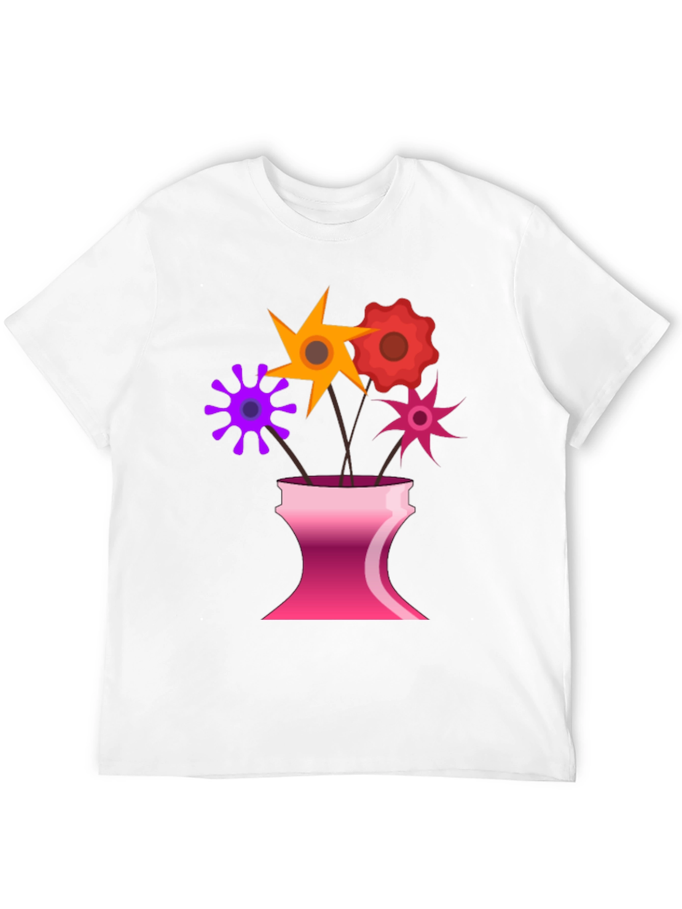 Floral Vase Graphic Tee - Black Casual T-Shirt