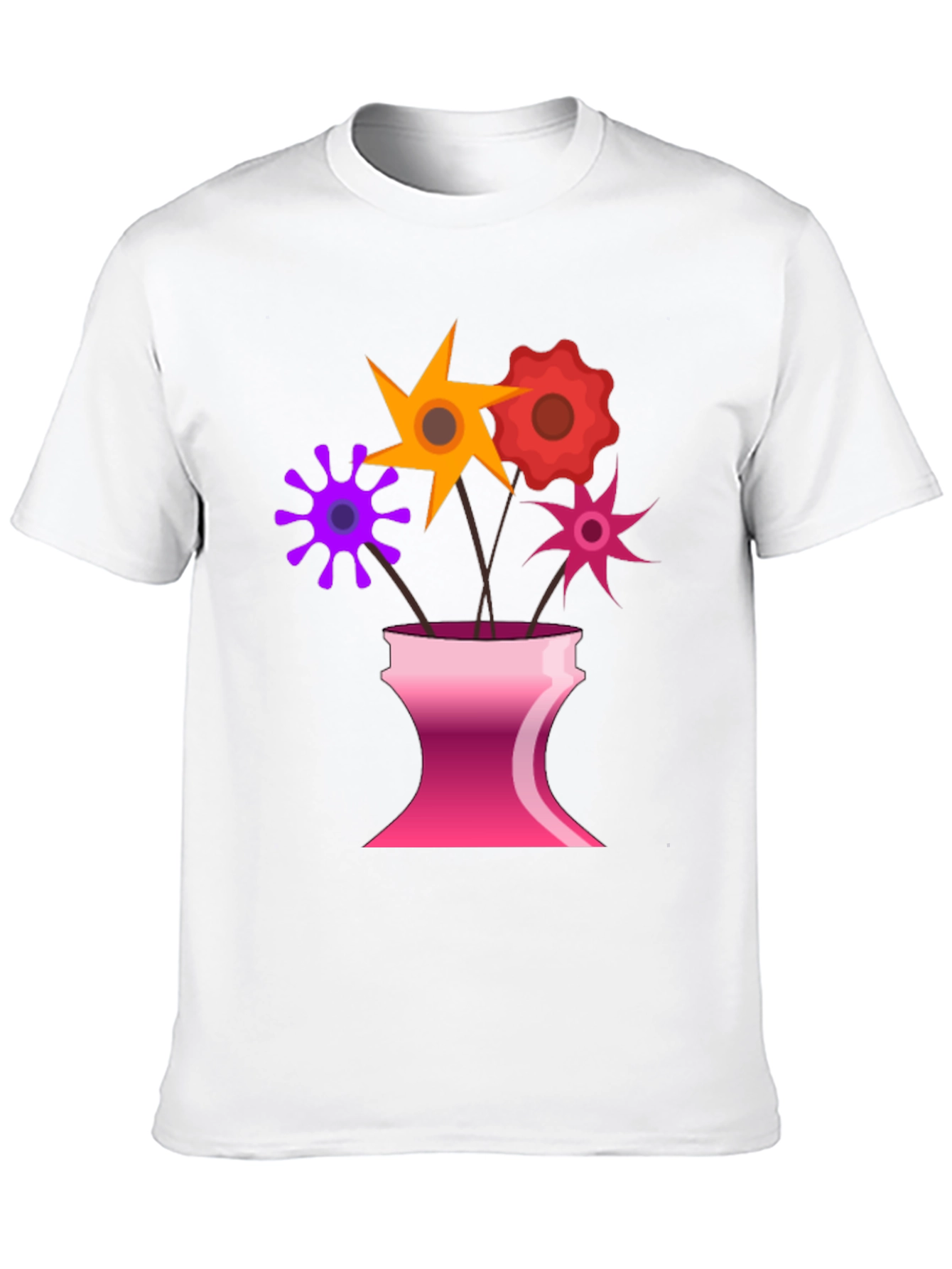 Floral Vase Graphic Tee - Black Casual T-Shirt