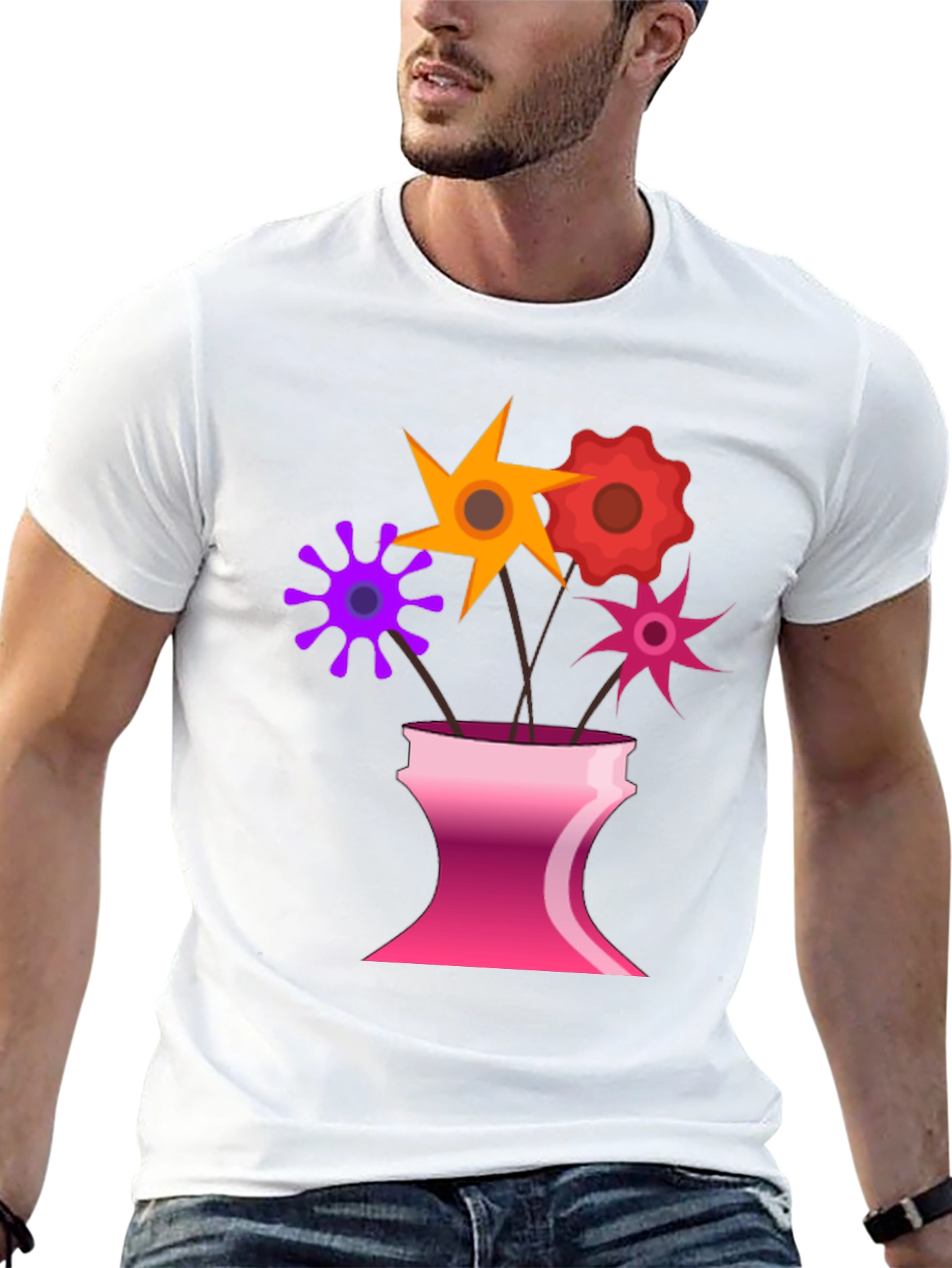 Floral Vase Graphic Tee - Black Casual T-Shirt