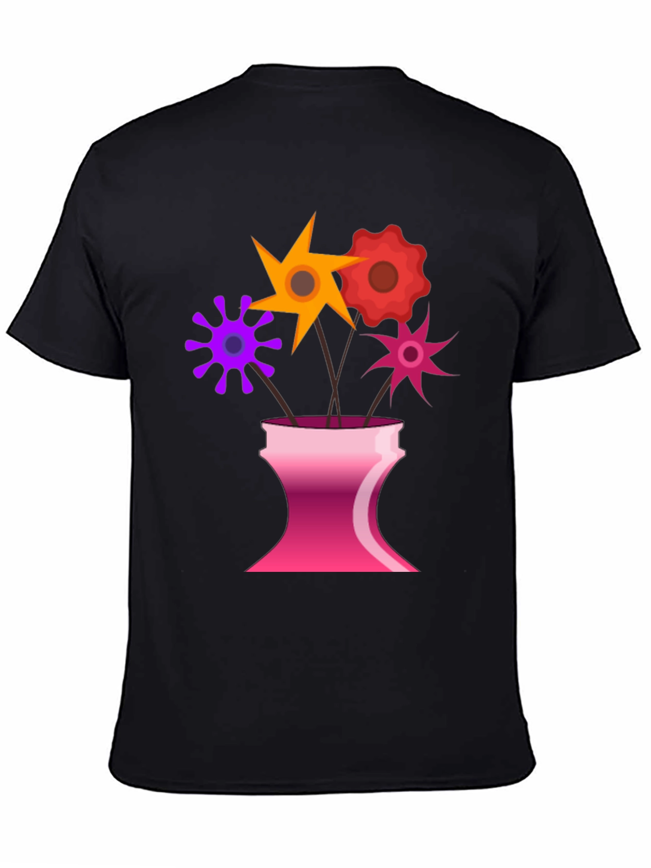 Floral Vase Graphic Tee - Black Casual T-Shirt