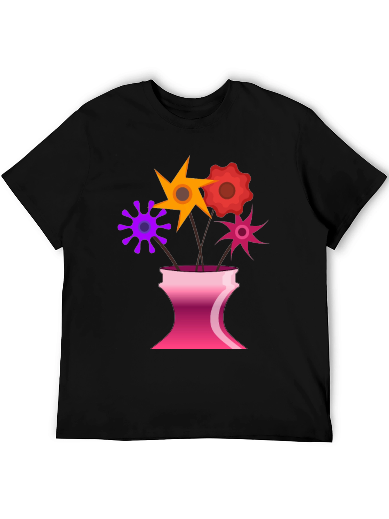 Floral Vase Graphic Tee - Black Casual T-Shirt