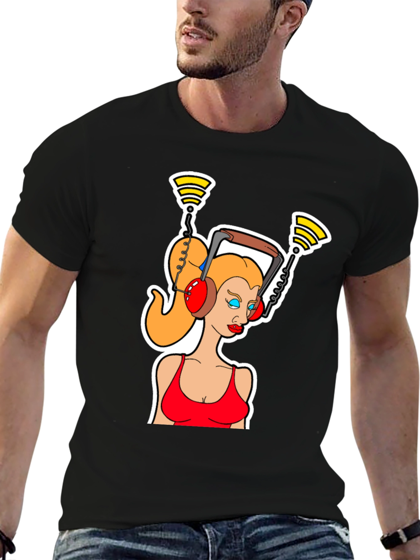 Cartoon Woman Headphone T-Shirt