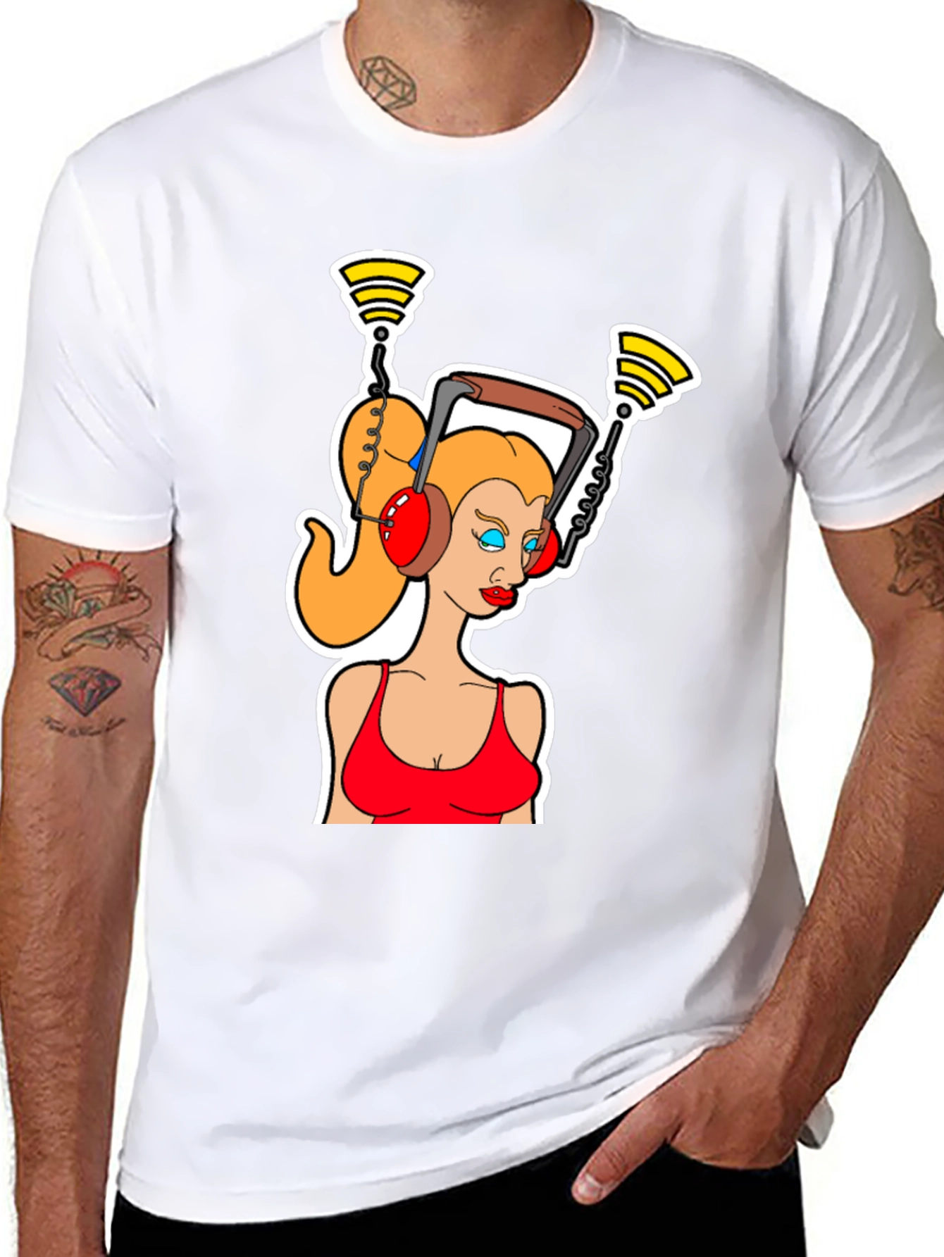Cartoon Woman Headphone T-Shirt