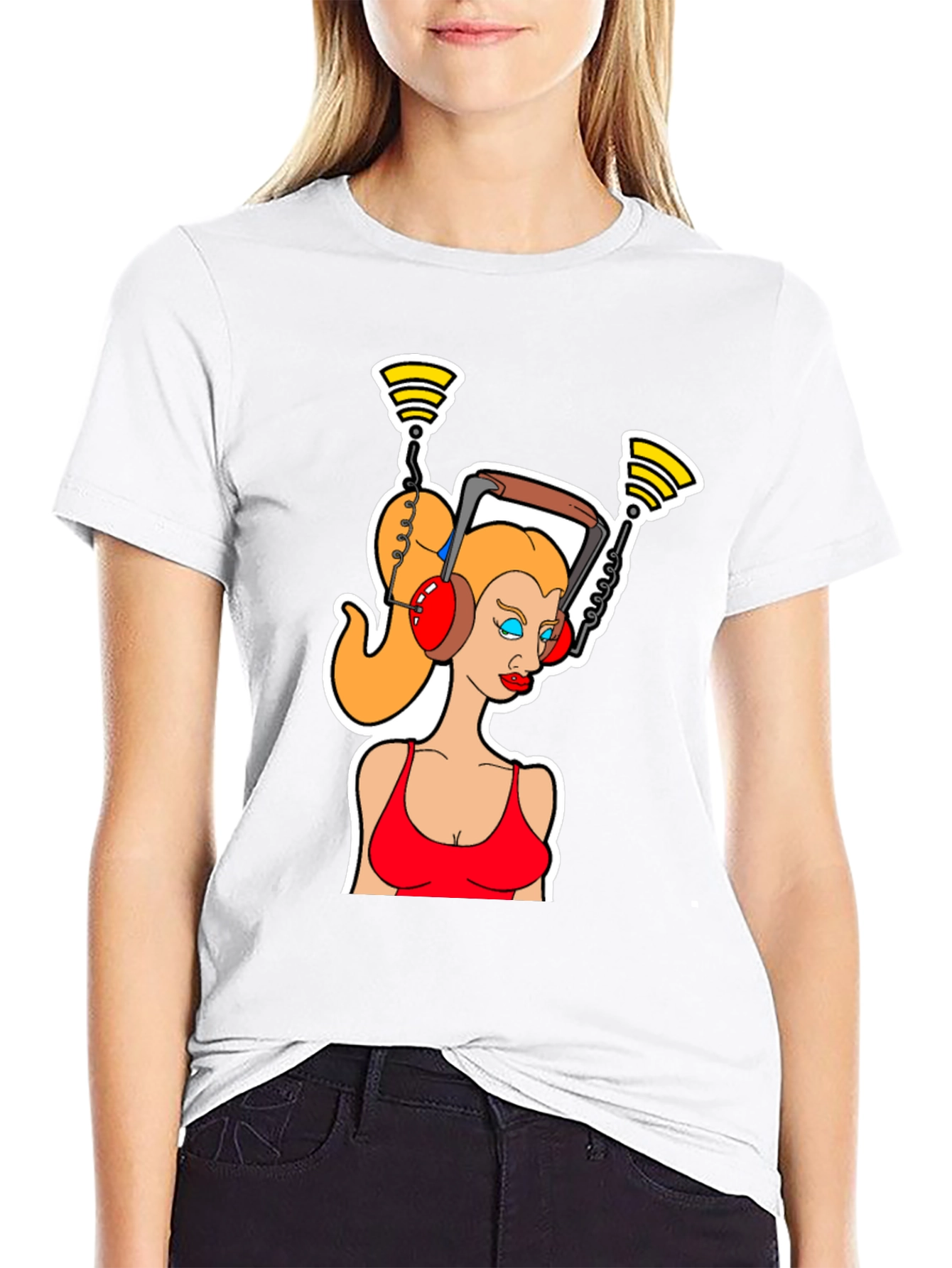 Cartoon Woman Headphone T-Shirt