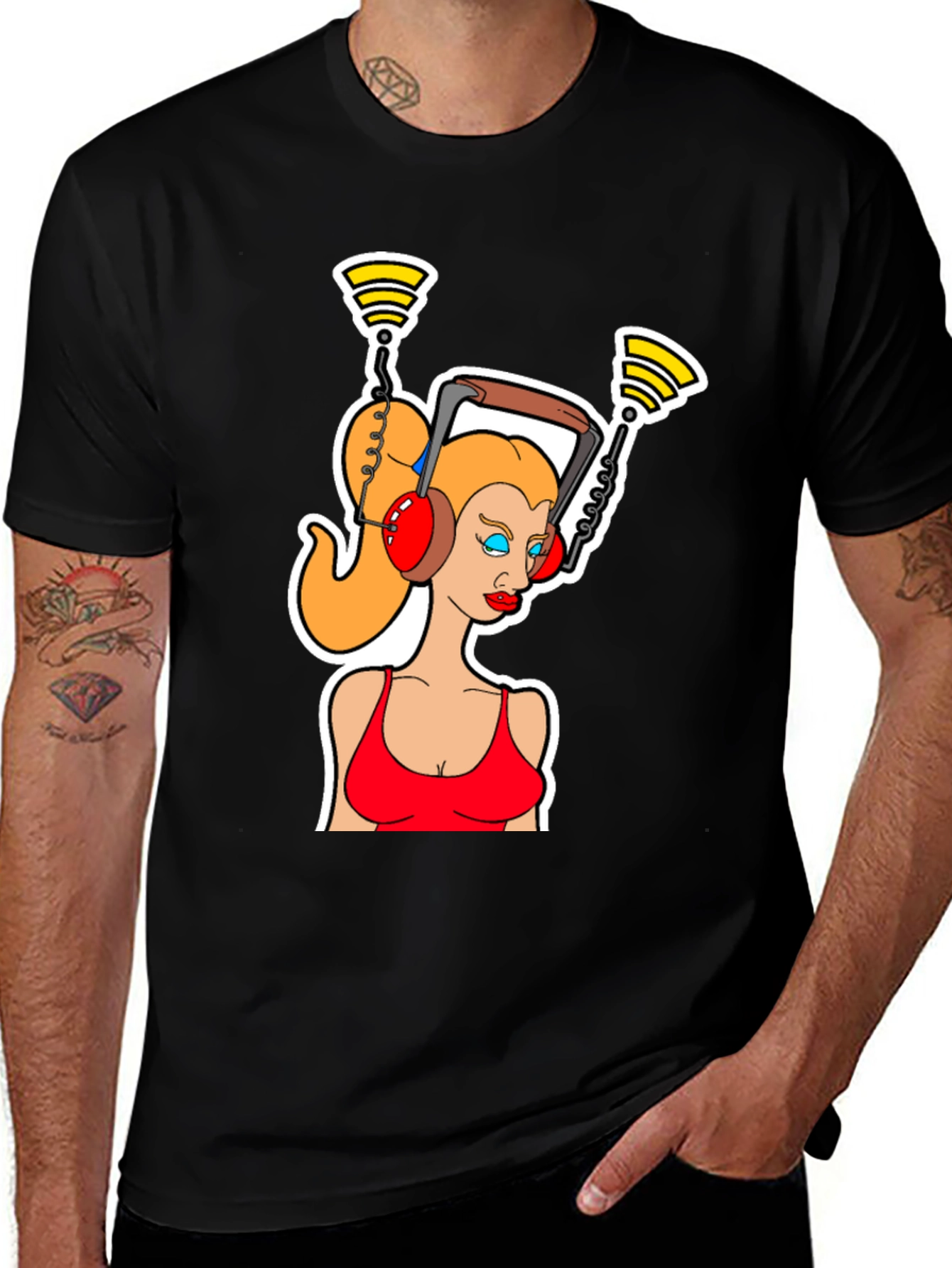 Cartoon Woman Headphone T-Shirt