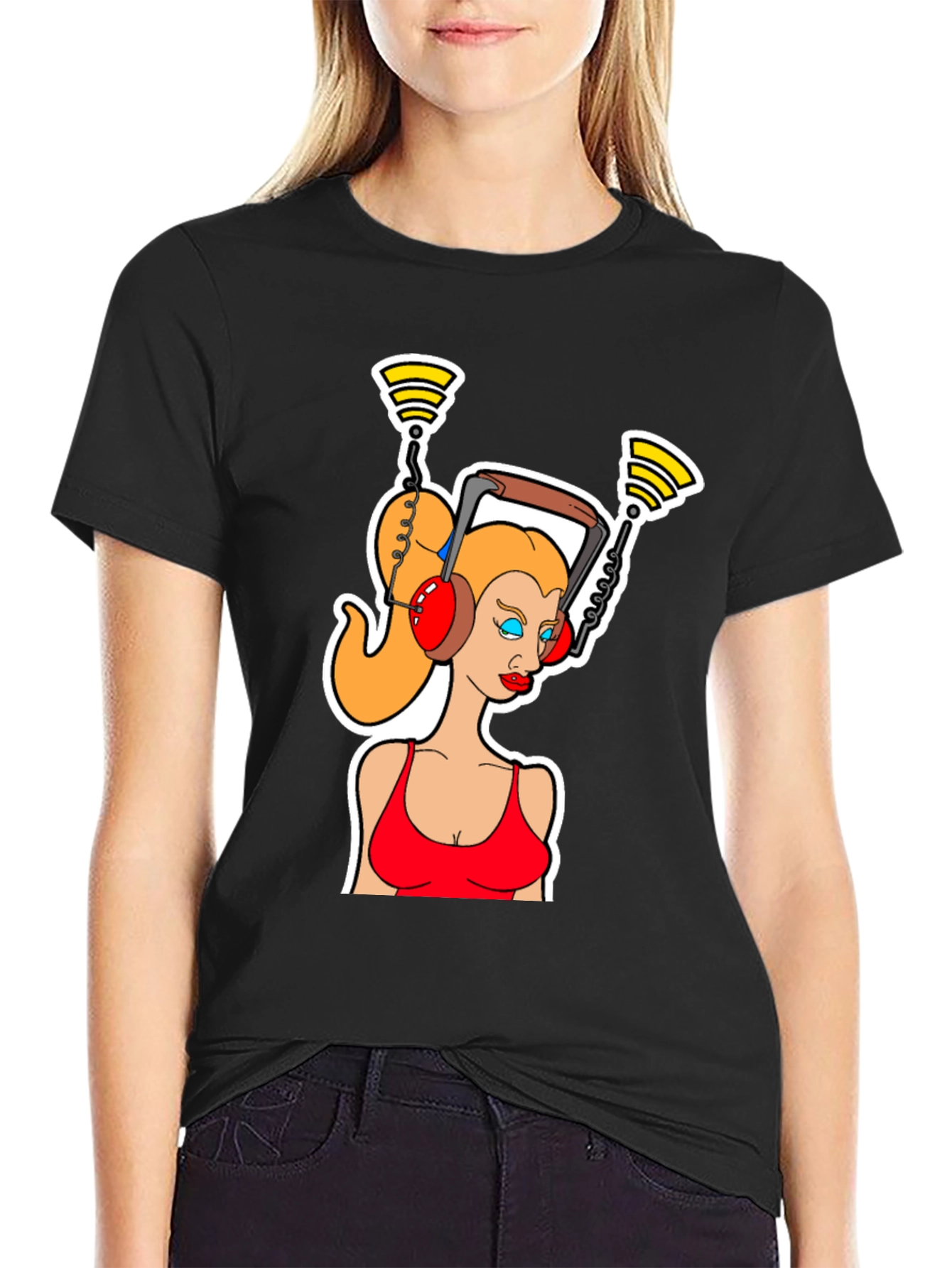 Cartoon Woman Headphone T-Shirt