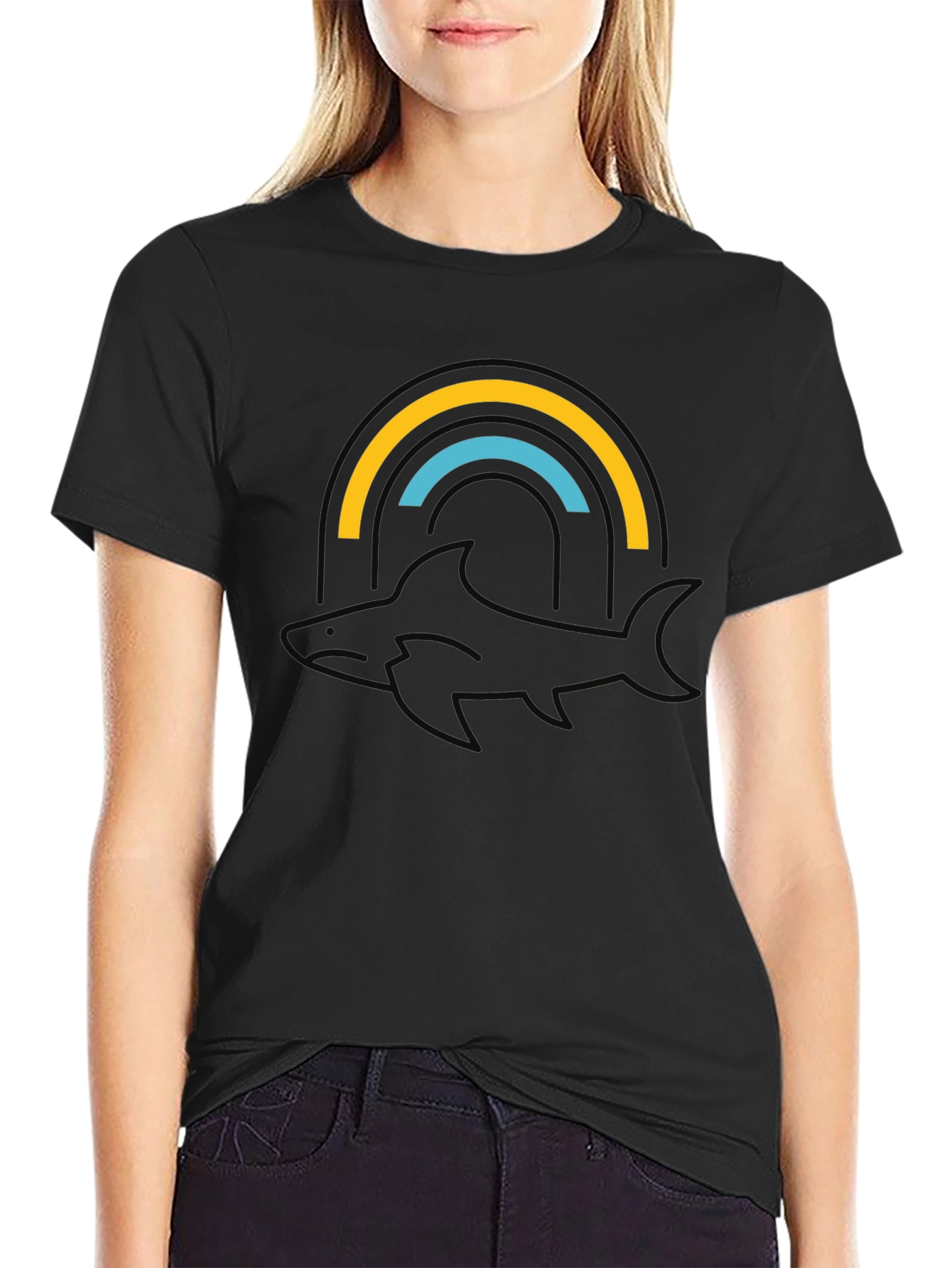 Orca Rainbow Graphic Tee - Stylish Black T-Shirt