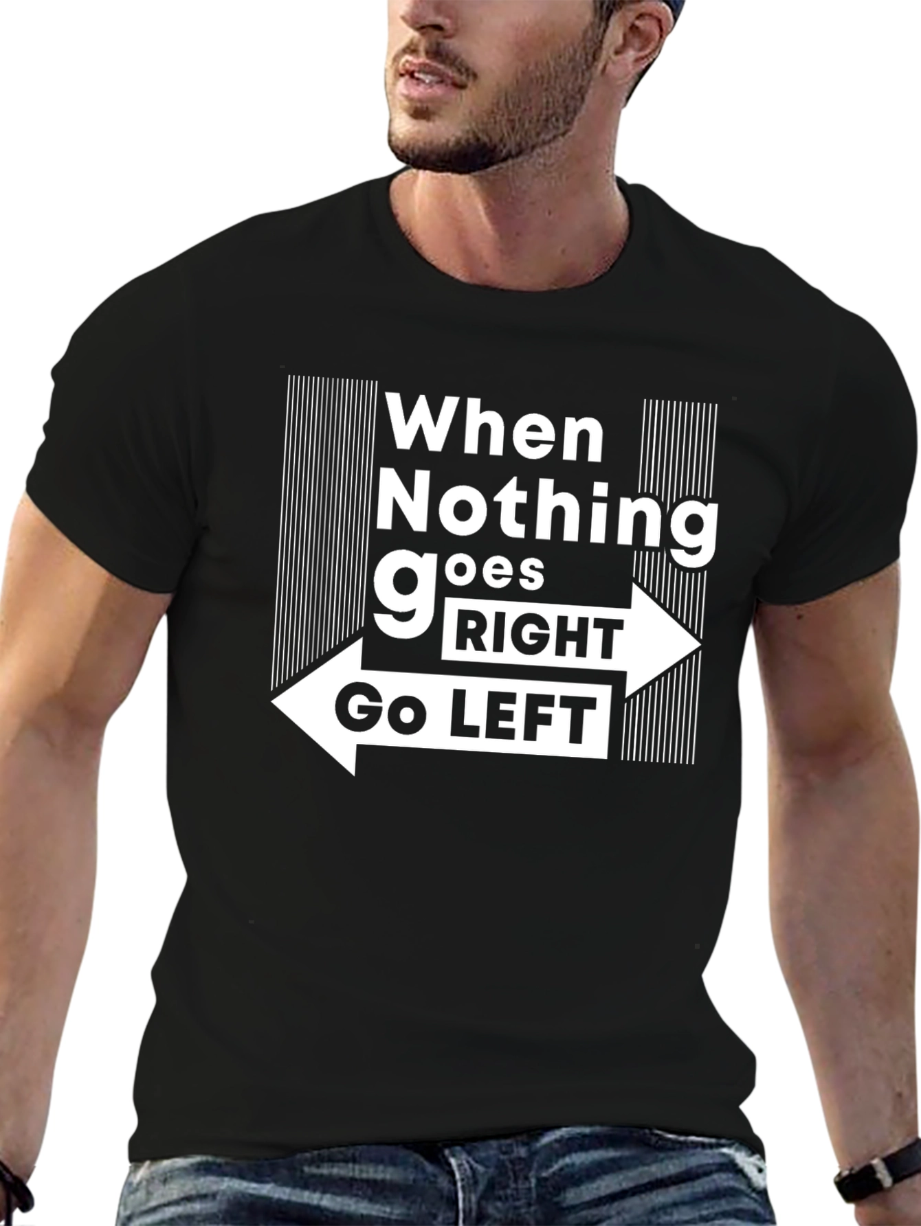 Go Left Graphic Tee - Black Cotton T-Shirt