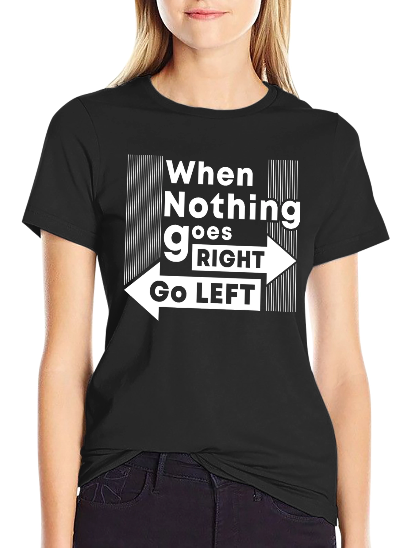 Go Left Graphic Tee - Black Cotton T-Shirt