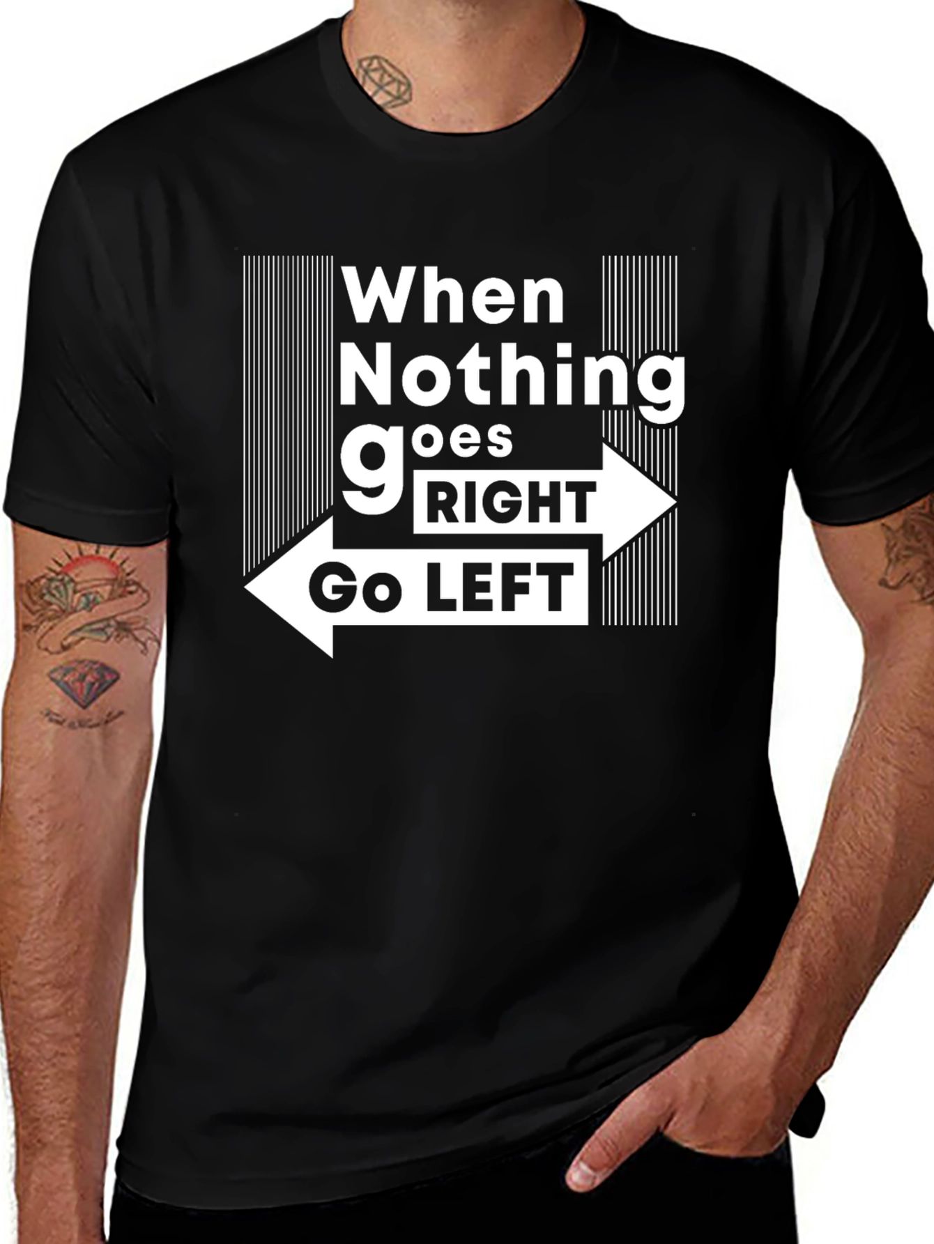 Go Left Graphic Tee - Black Cotton T-Shirt