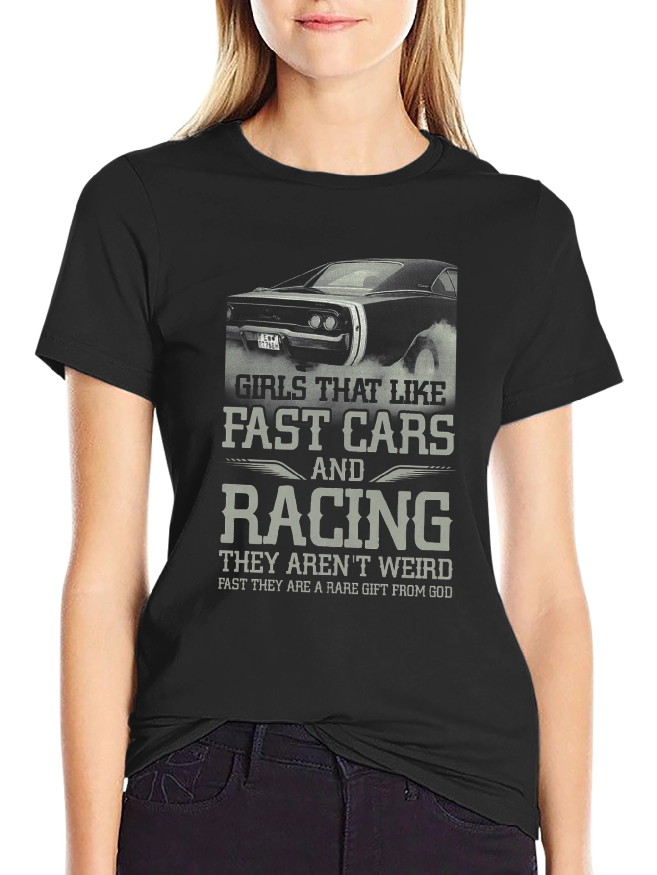 Girls Like Fast Cars Racing Graphic T-Shirt