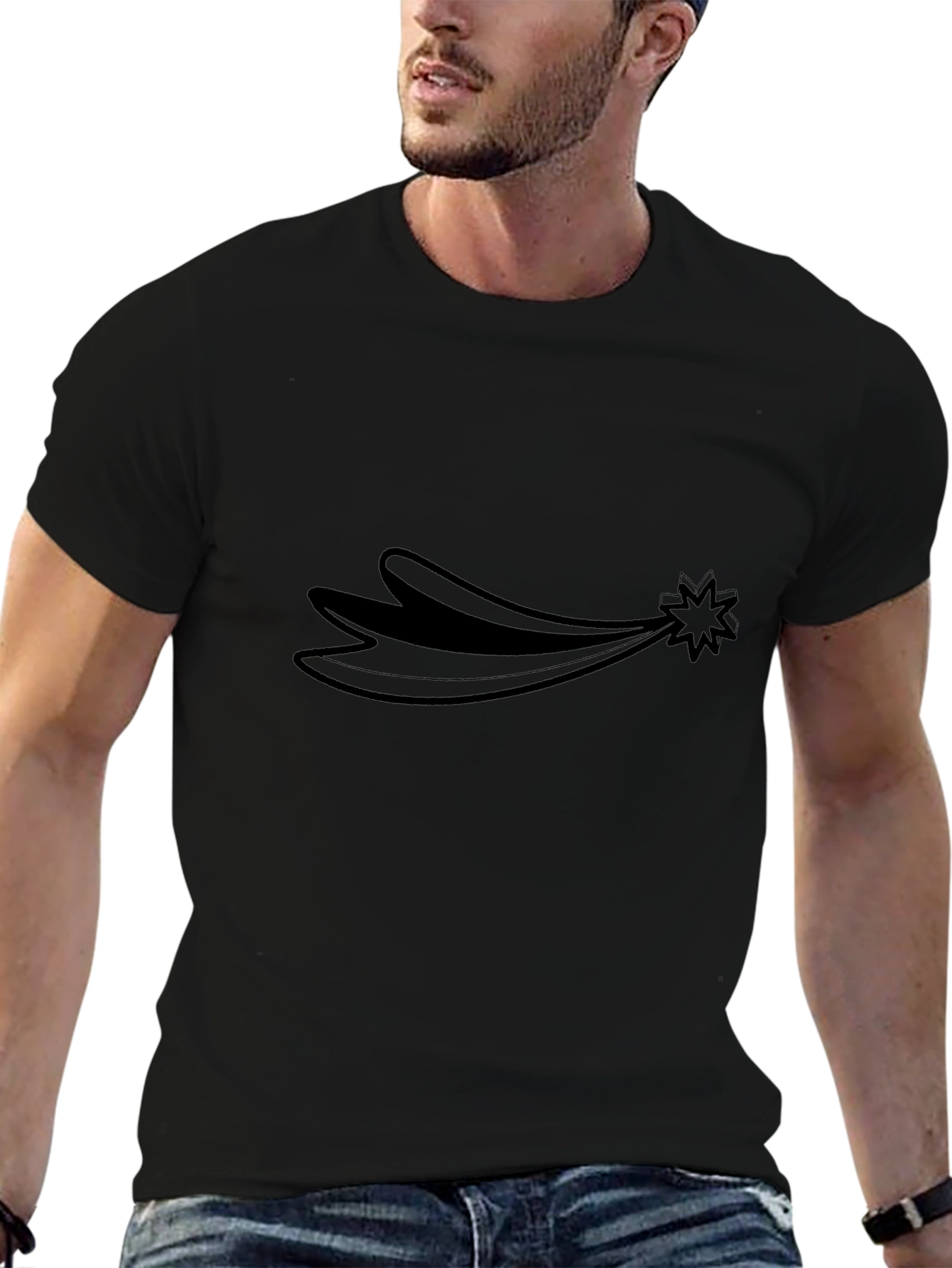Black Tee with Shooting Star Graphic