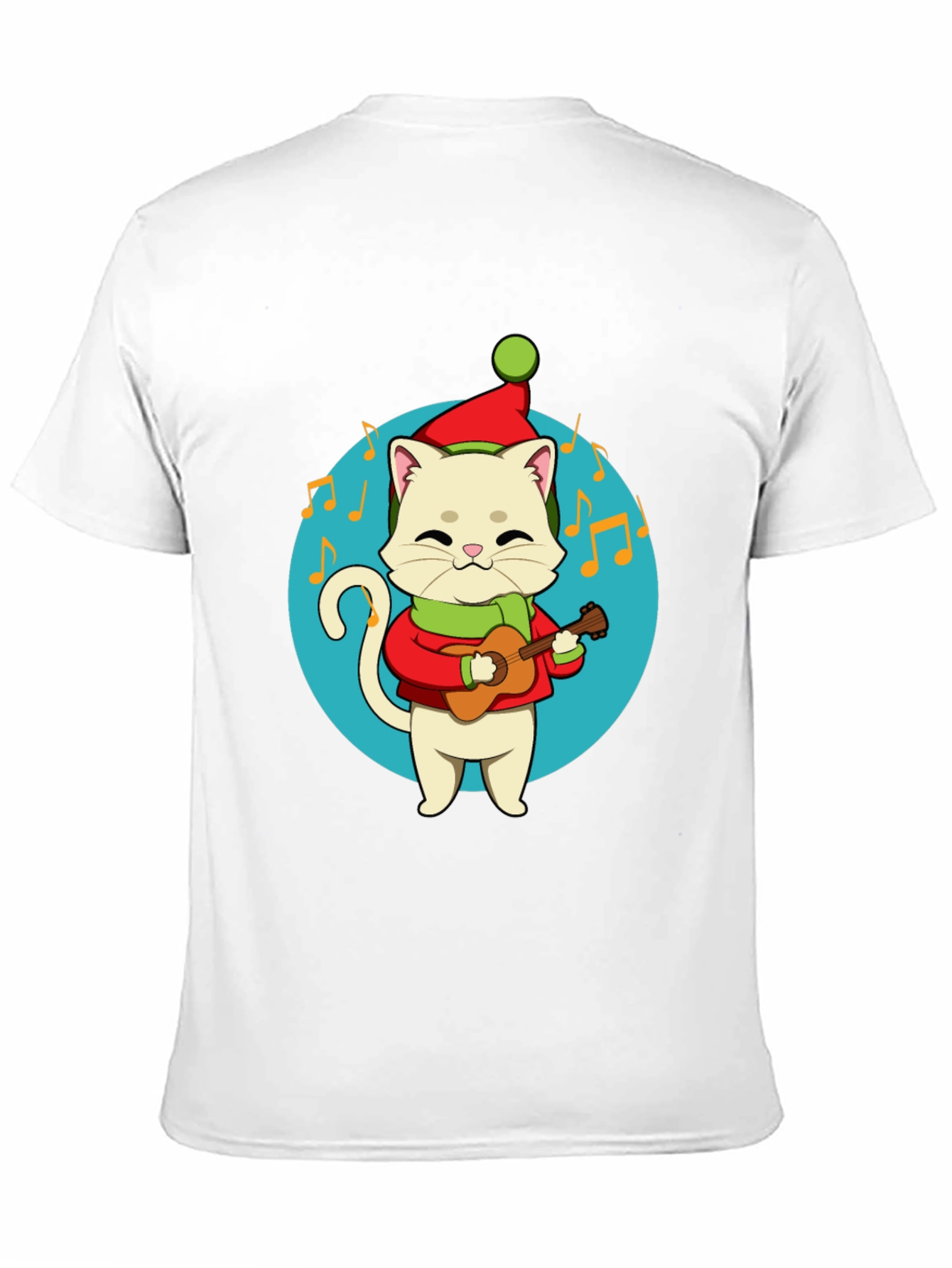Festive Cat Guitarist Graphic Tee - Holiday Cheer!