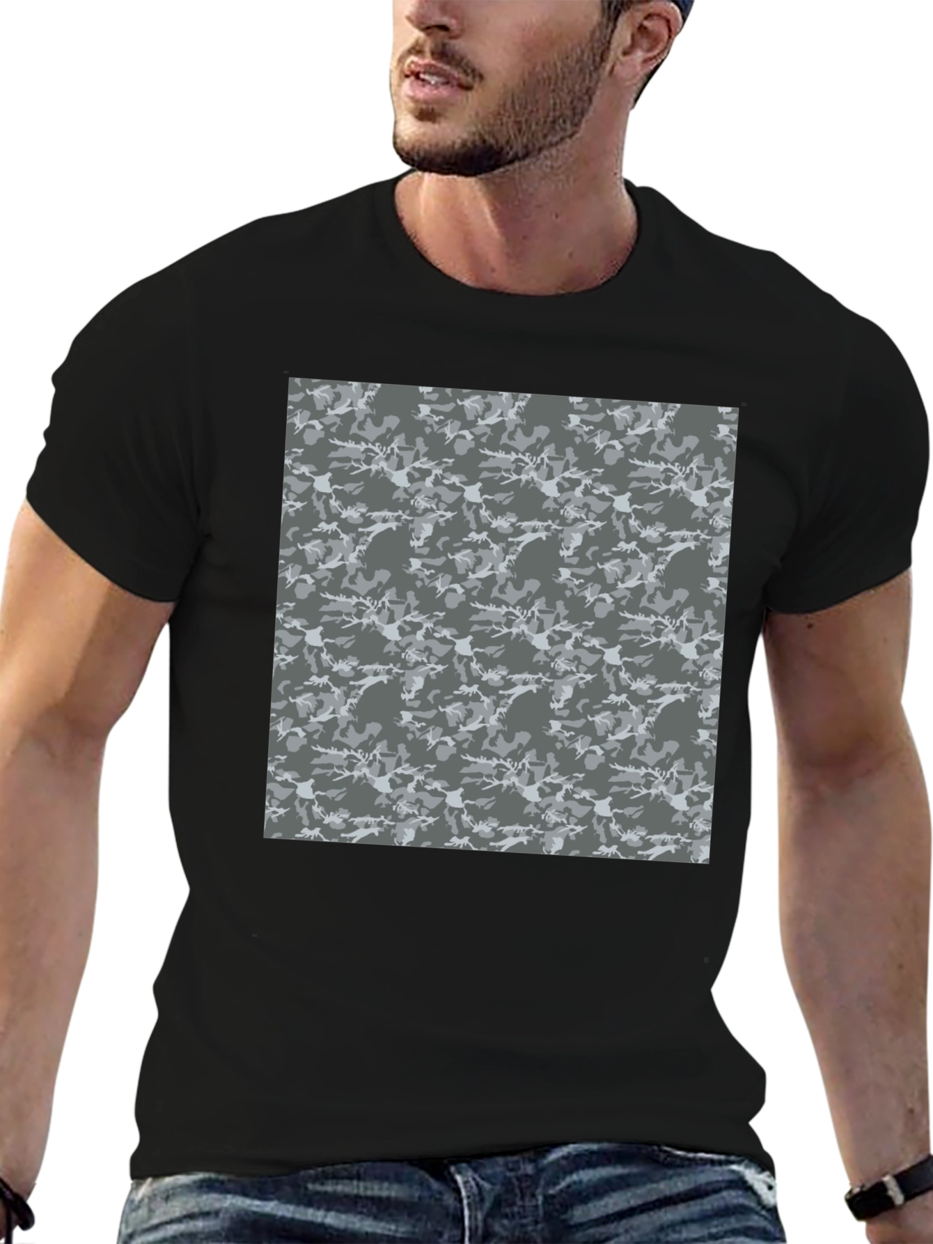 Urban Camo Print Crew Neck Tee