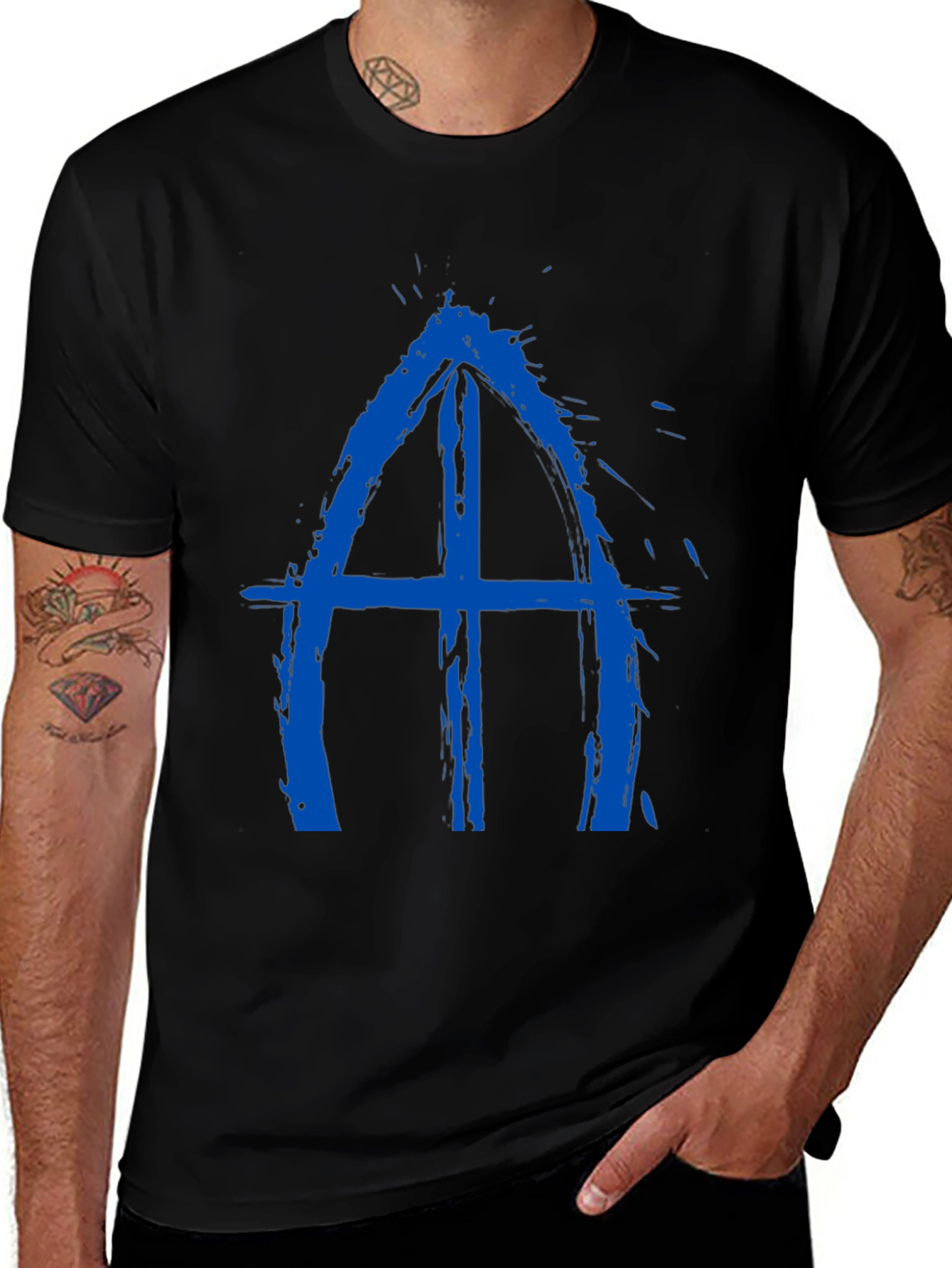 Abstract Blue Symbol Black T-Shirt