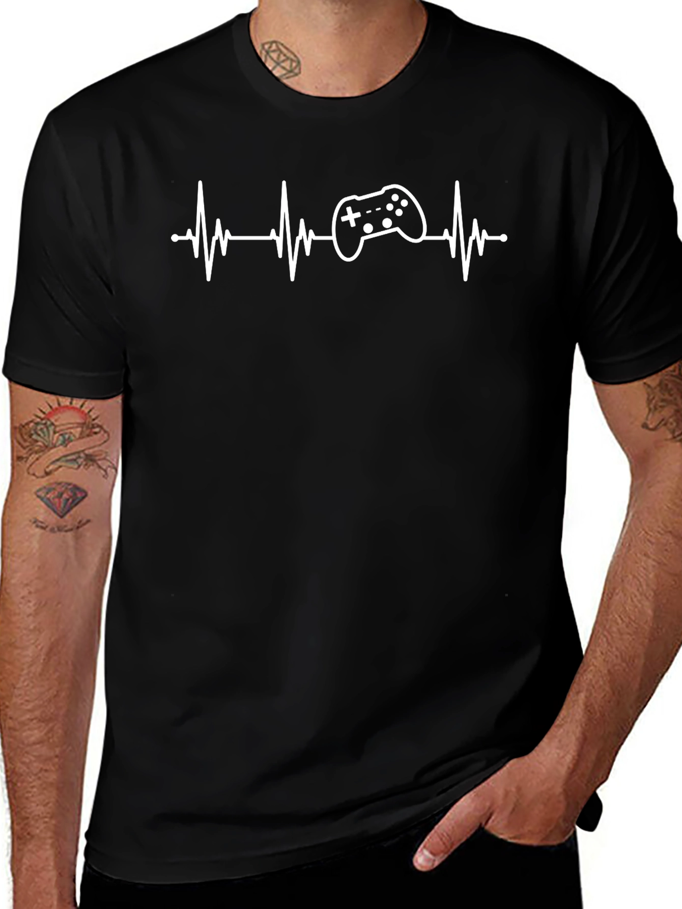 Gamer Heartbeat T-Shirt - Black Crew Neck