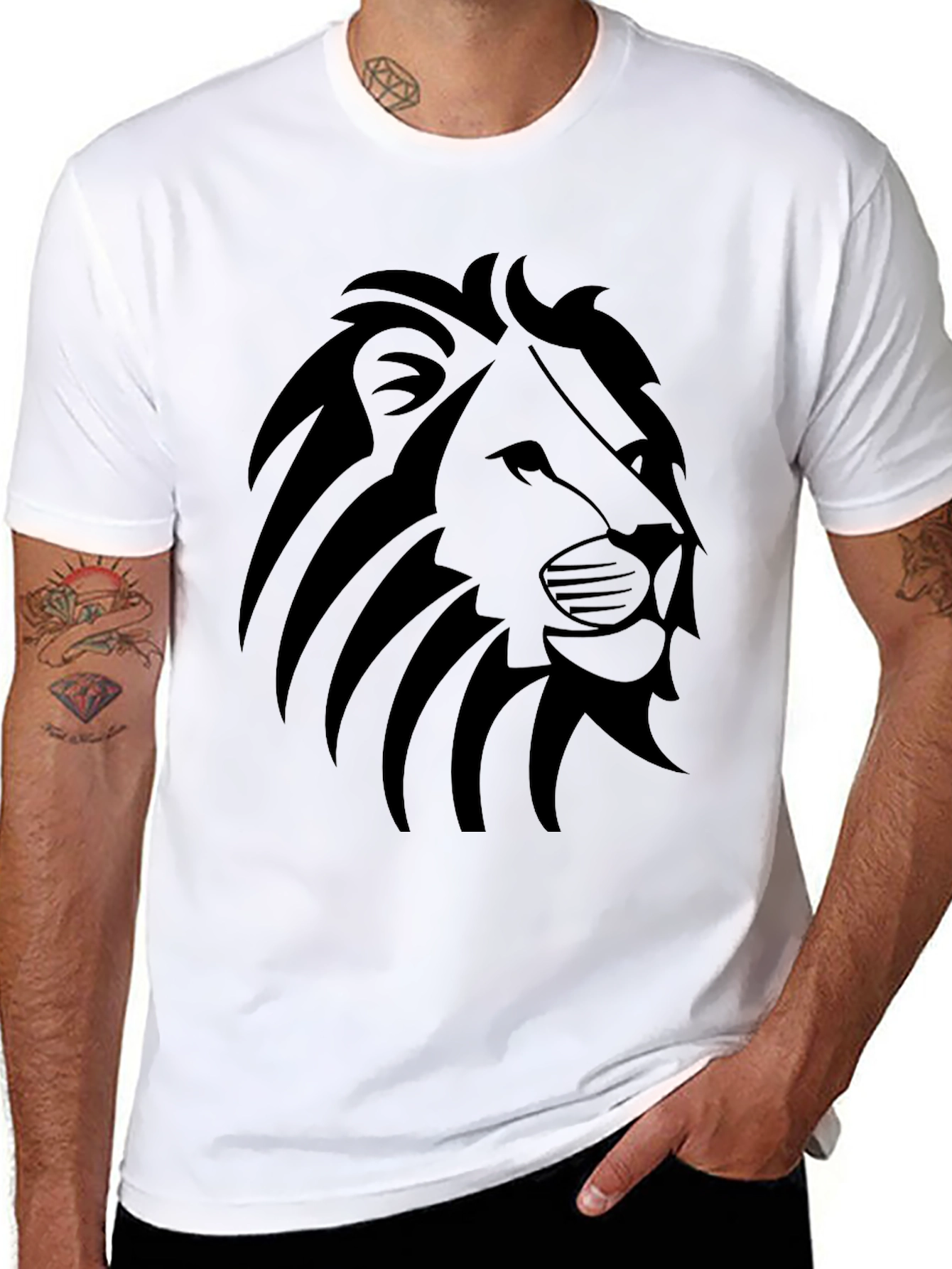 Lion Graphic Tee - Stylish Mens Black T-Shirt