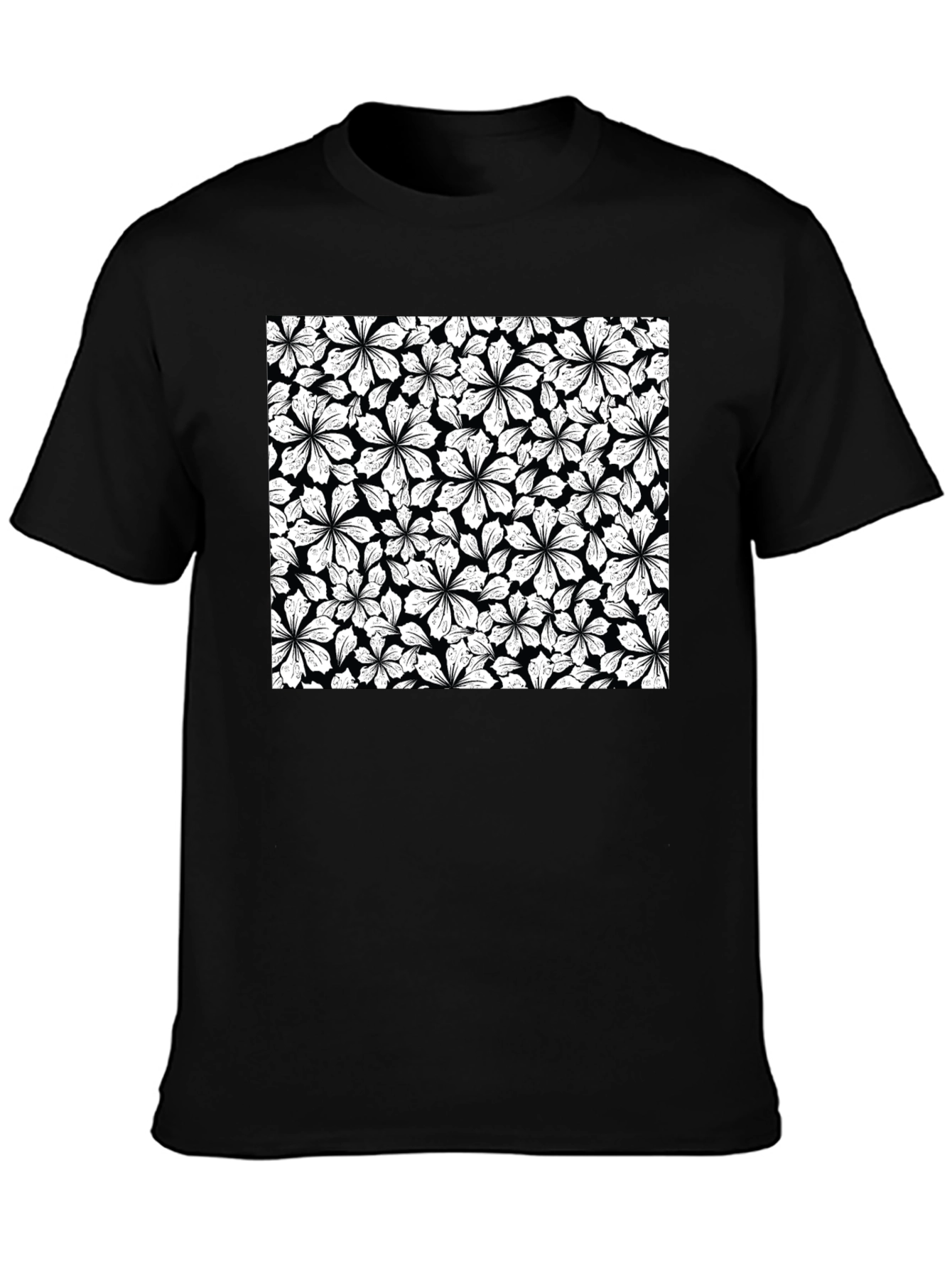 Floral Pattern T-Shirt - Black Graphic Tee