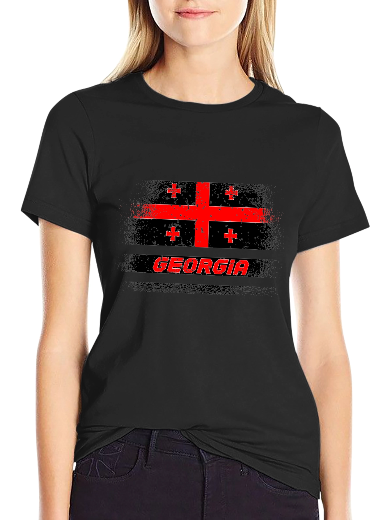 Georgia Flag T-Shirt - Black Cotton Tee
