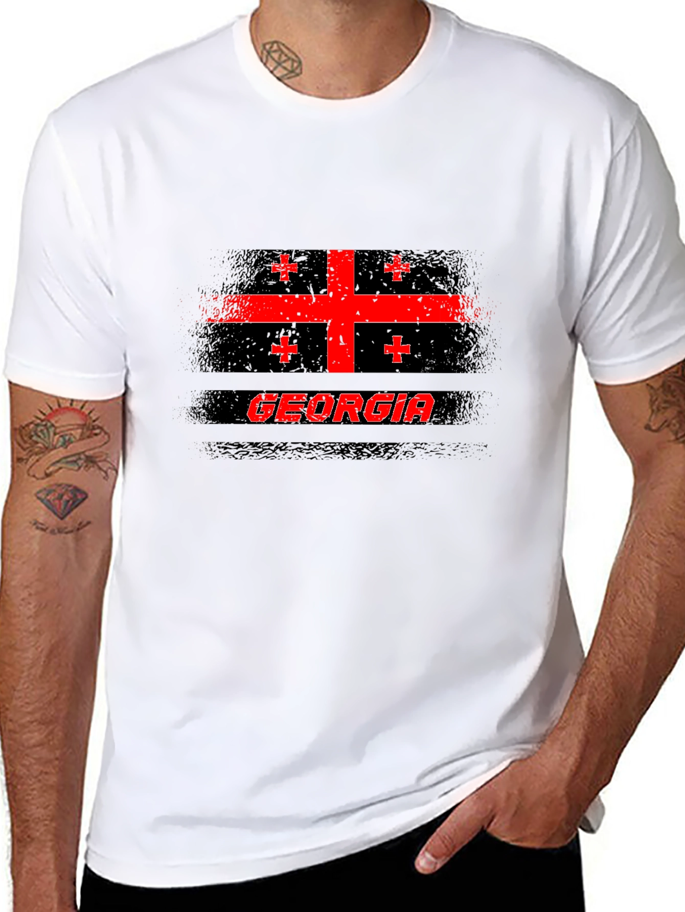Georgia Flag T-Shirt - Black Cotton Tee