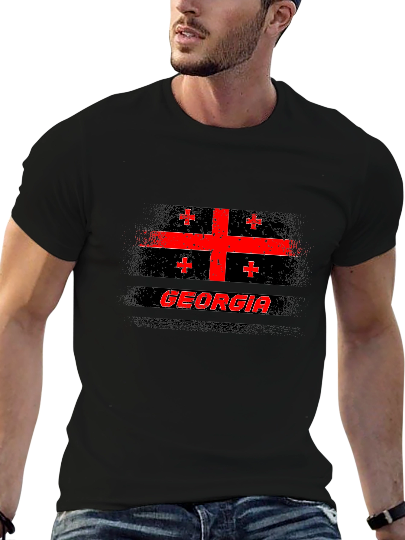 Georgia Flag T-Shirt - Black Cotton Tee