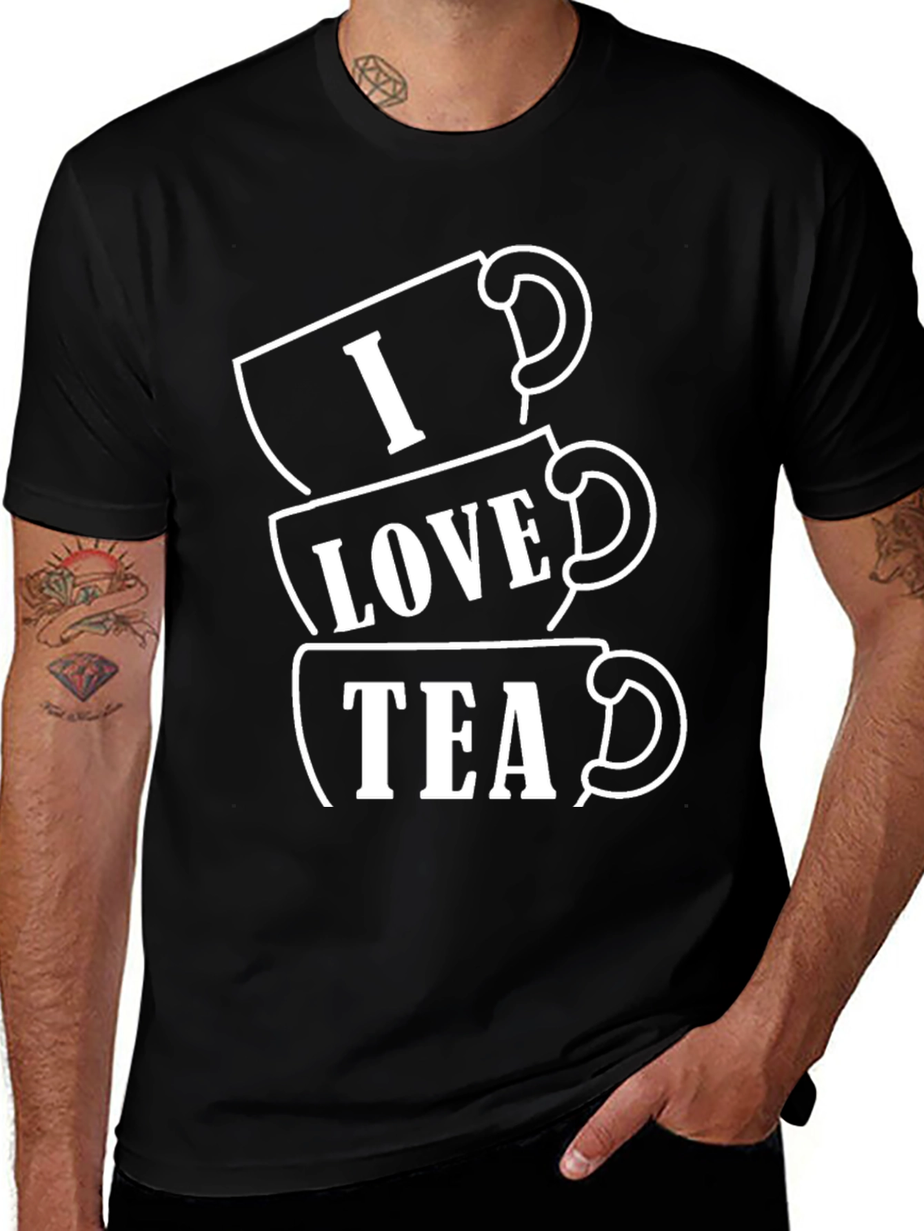 I Love Tea T-Shirt - Stacked Cups Design