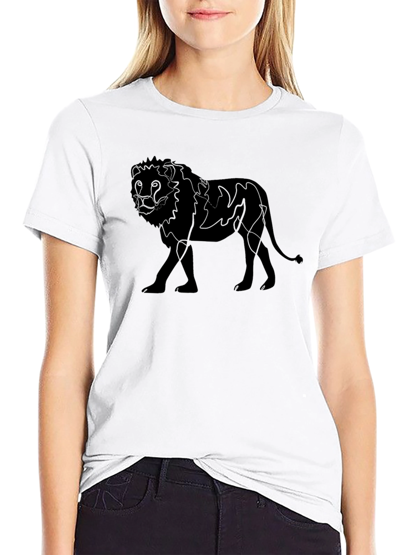 Lion Outline Black T-Shirt