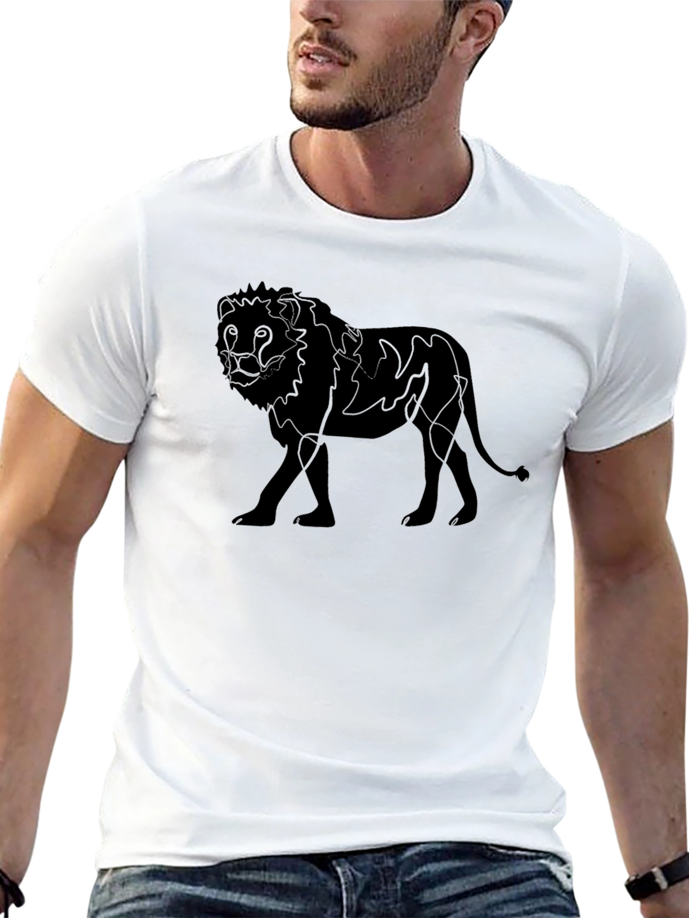 Lion Outline Black T-Shirt