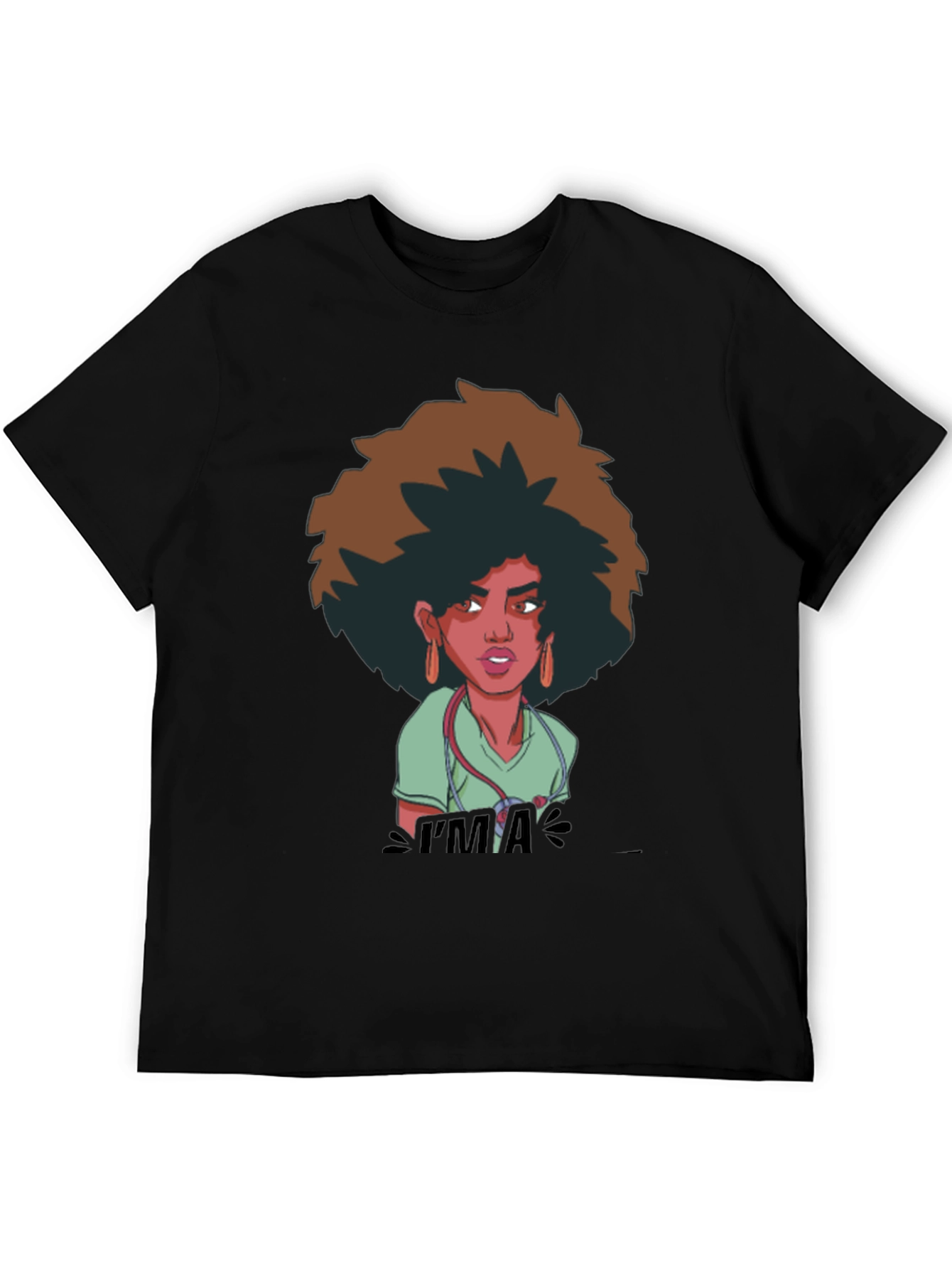 Afro Nurse Graphic Tee - Black Cotton T-Shirt