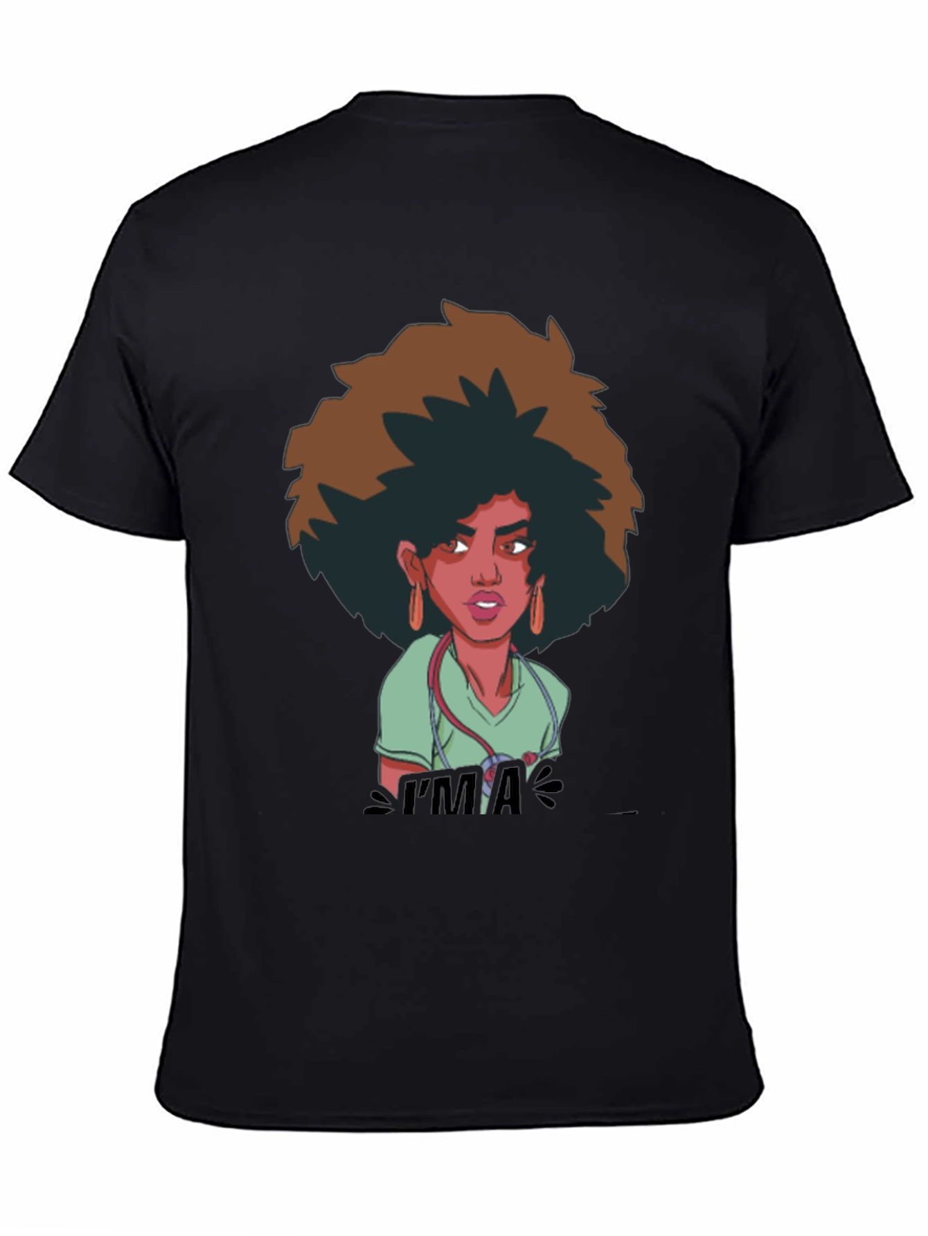 Afro Nurse Graphic Tee - Black Cotton T-Shirt