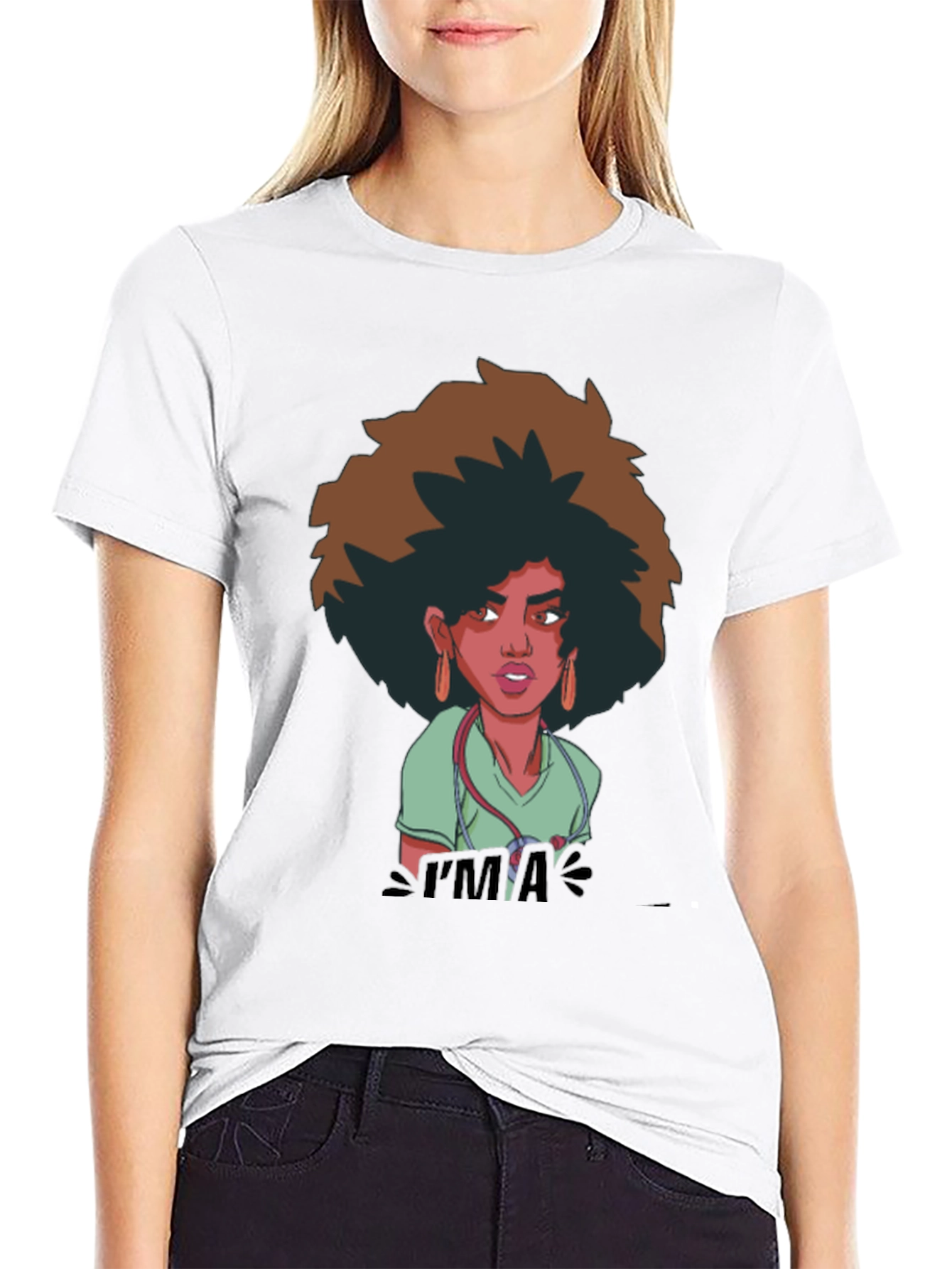 Afro Nurse Graphic Tee - Black Cotton T-Shirt