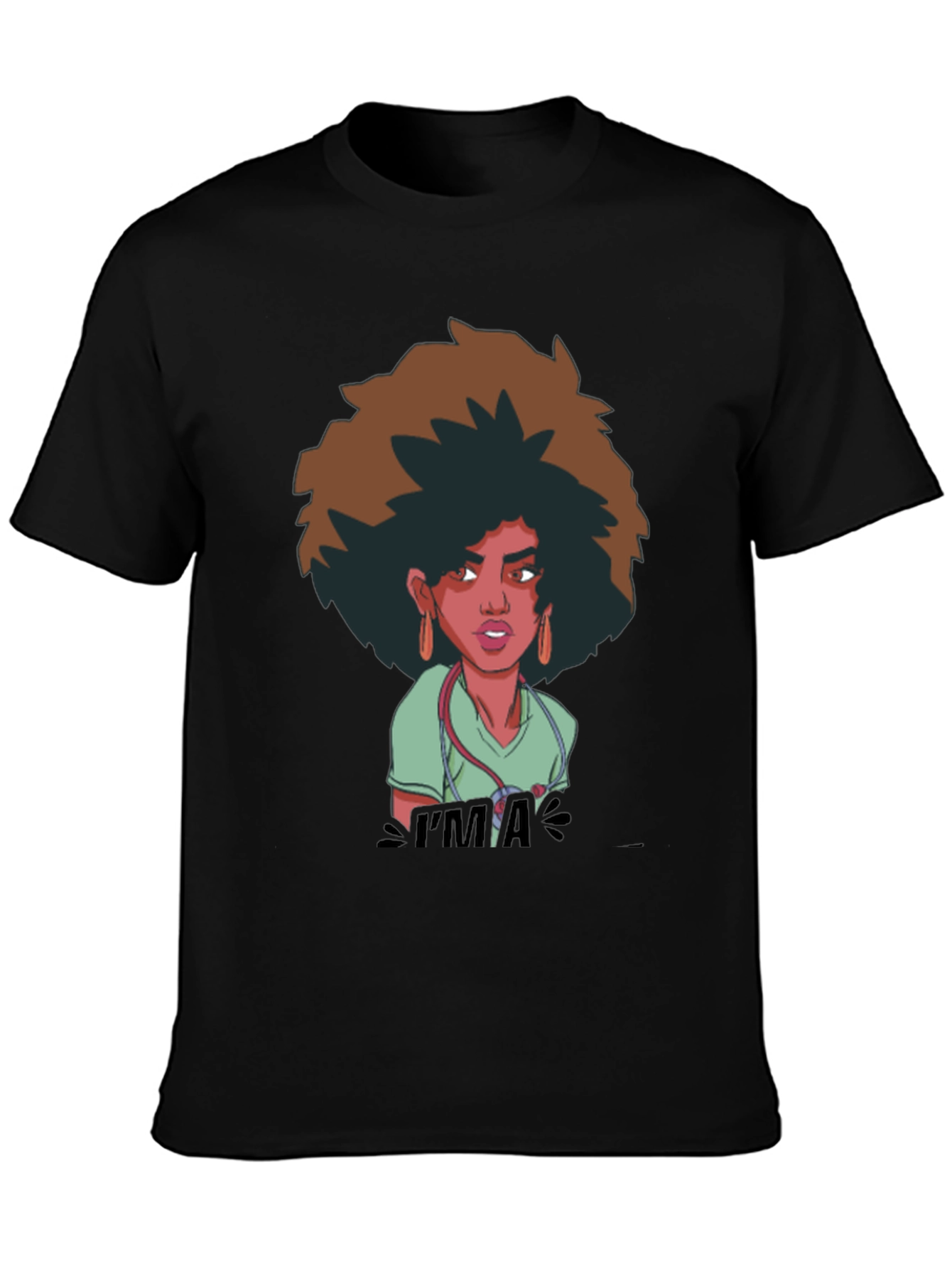 Afro Nurse Graphic Tee - Black Cotton T-Shirt