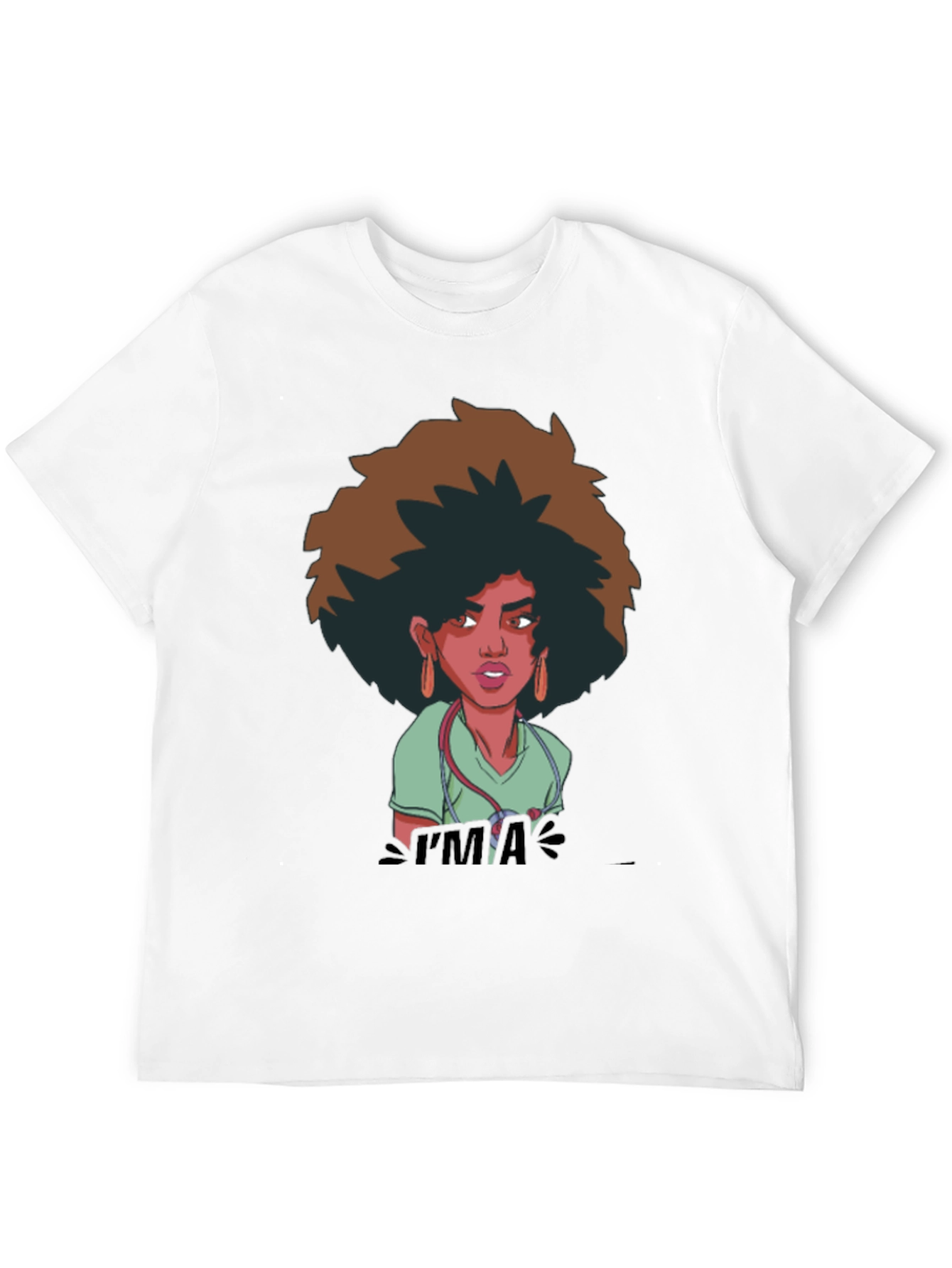 Afro Nurse Graphic Tee - Black Cotton T-Shirt