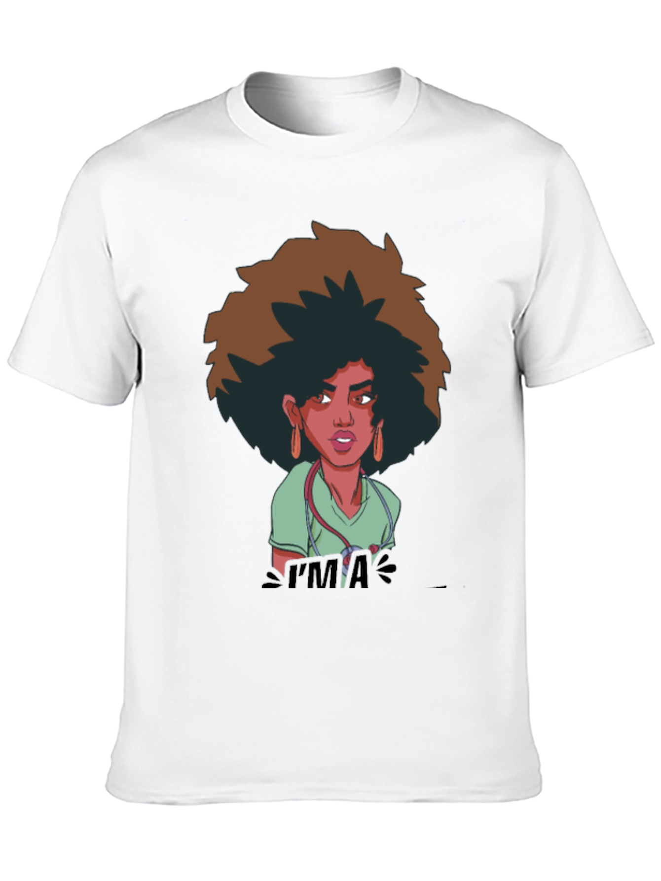 Afro Nurse Graphic Tee - Black Cotton T-Shirt