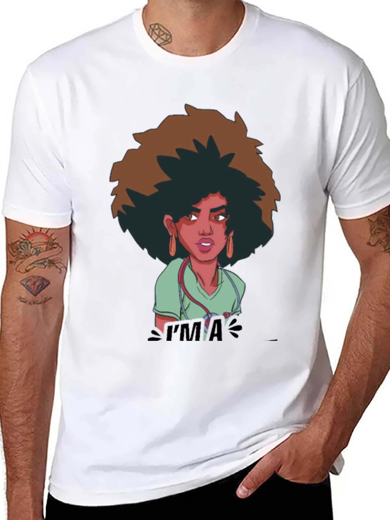 Afro Nurse Graphic Tee - Black Cotton T-Shirt