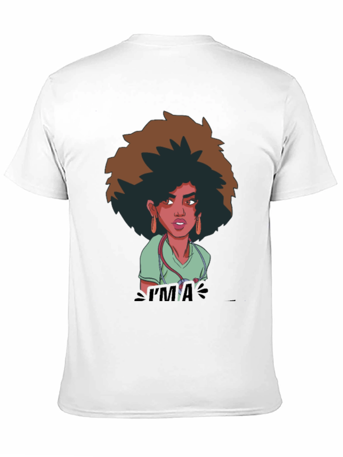 Afro Nurse Graphic Tee - Black Cotton T-Shirt
