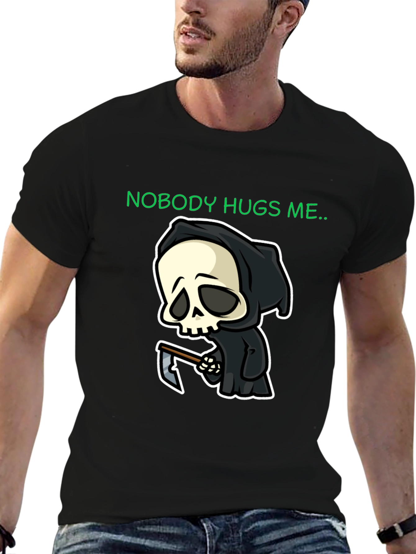 Nobody Hugs Me Grim Reaper Graphic T-Shirt