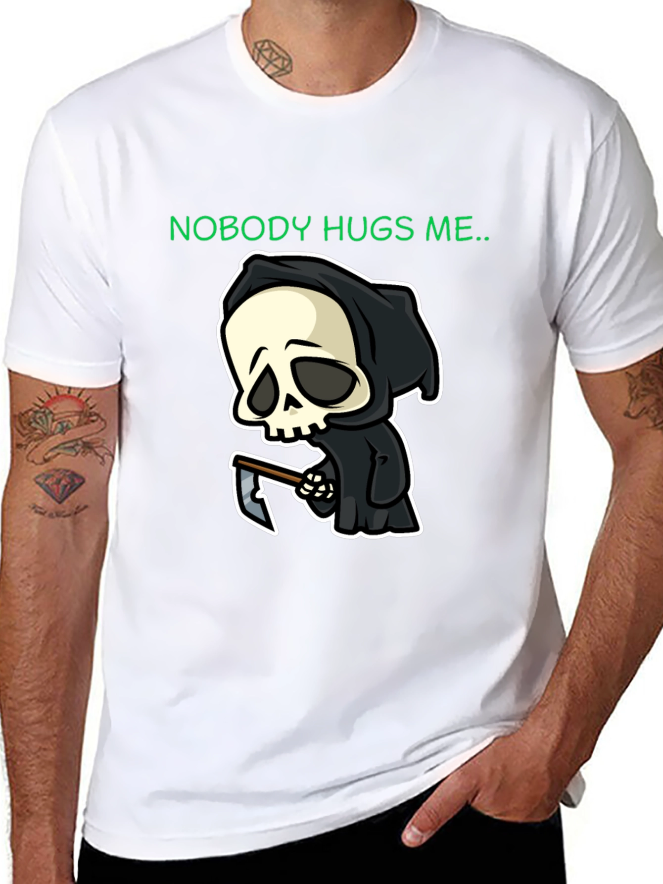 Nobody Hugs Me Grim Reaper Graphic T-Shirt