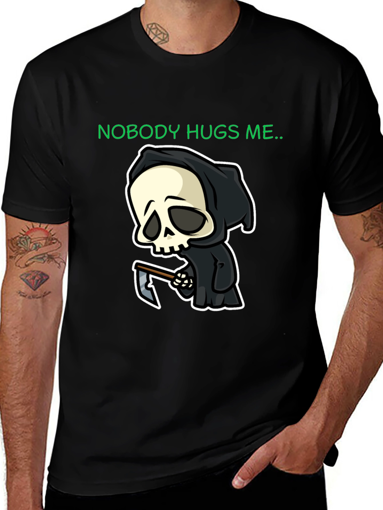 Nobody Hugs Me Grim Reaper Graphic T-Shirt