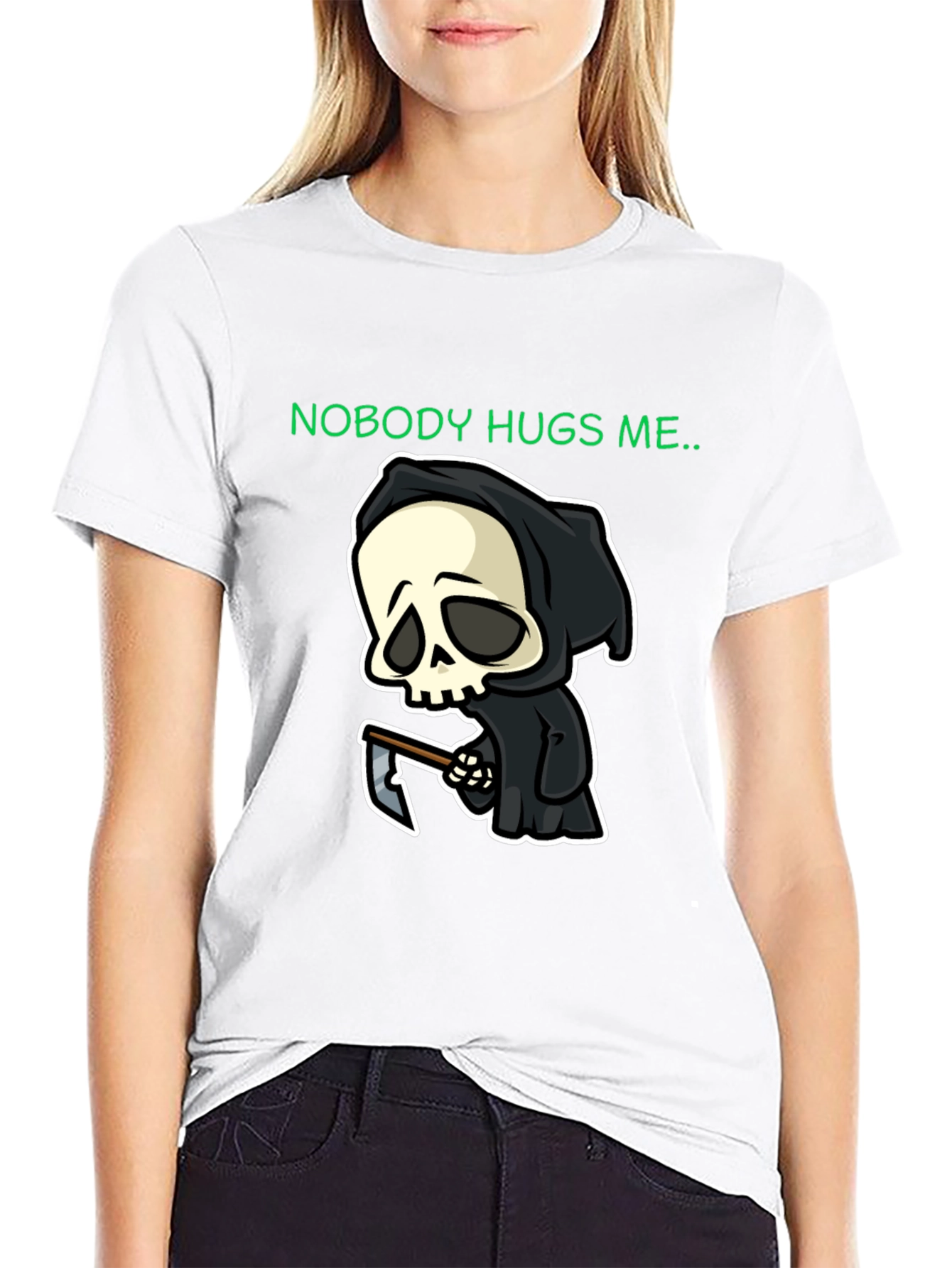 Nobody Hugs Me Grim Reaper Graphic T-Shirt
