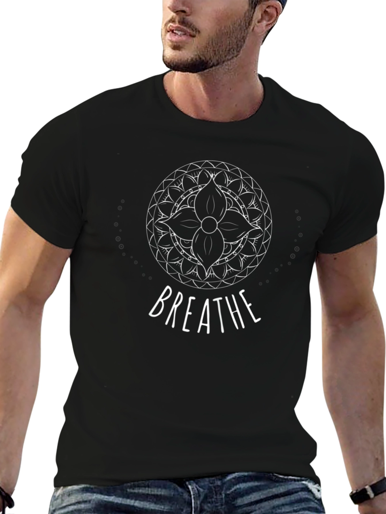 Breathe Mandala Graphic Tee - Black Cotton T-Shirt