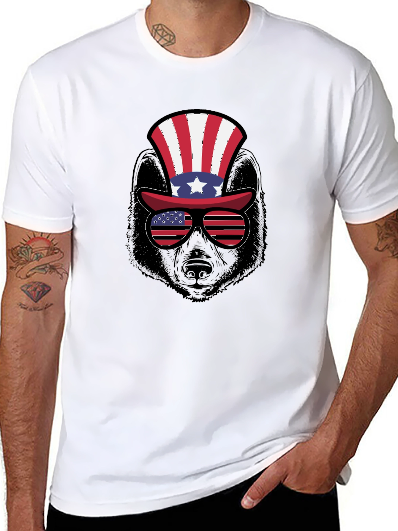 Patriotic Bear T-Shirt - American Flag Hat & Shades