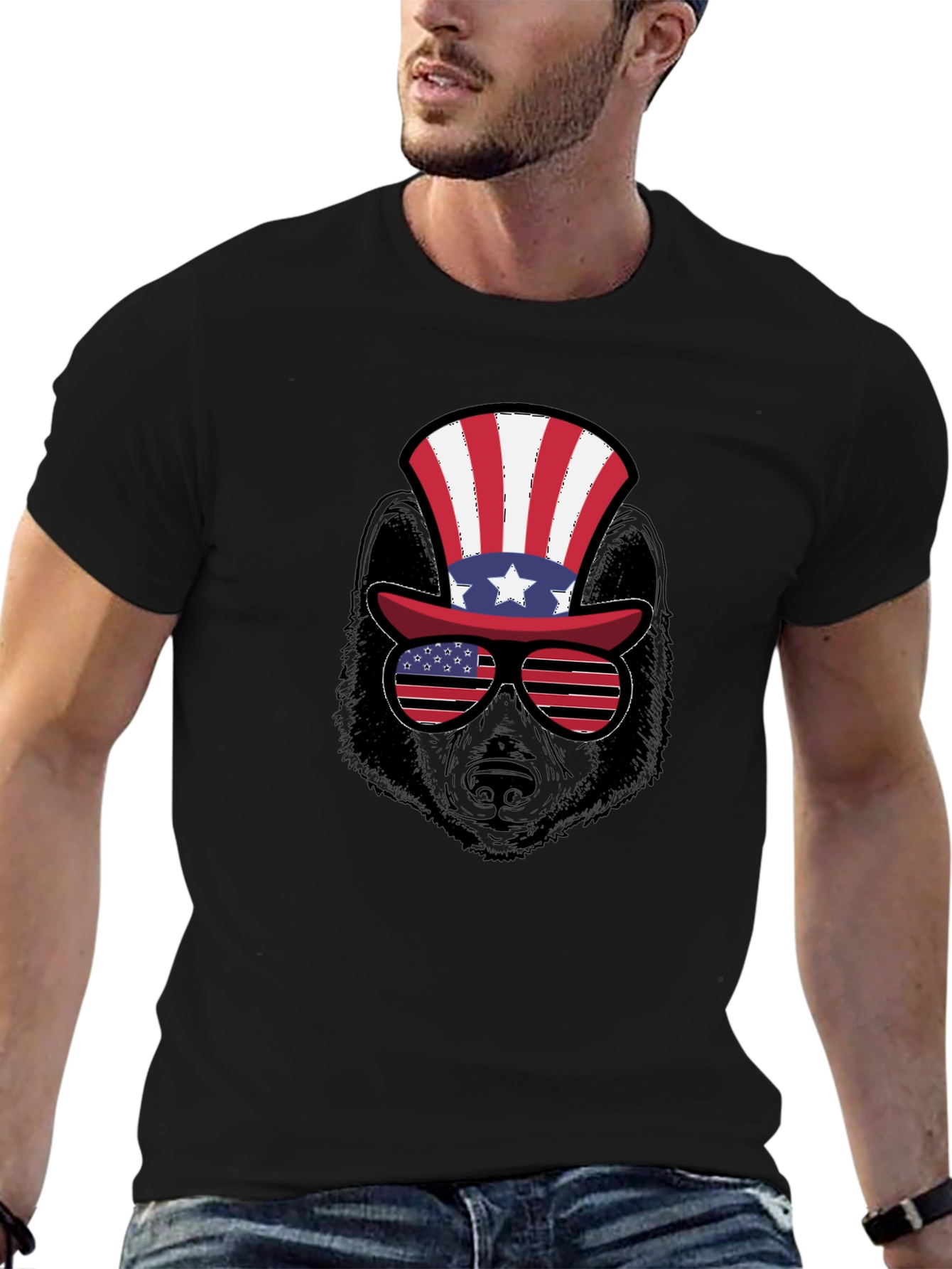 Patriotic Bear T-Shirt - American Flag Hat & Shades