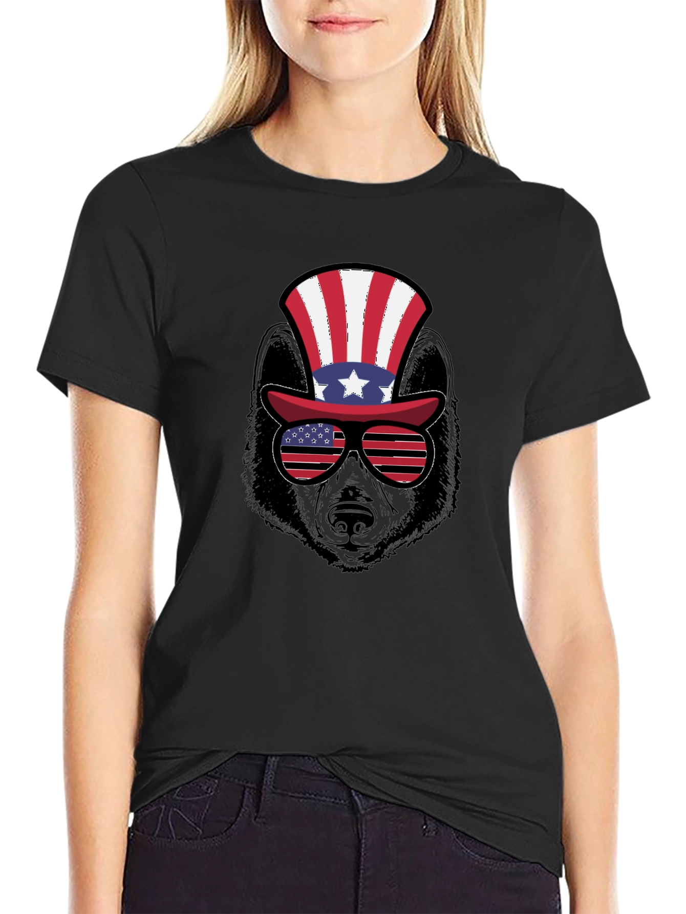 Patriotic Bear T-Shirt - American Flag Hat & Shades