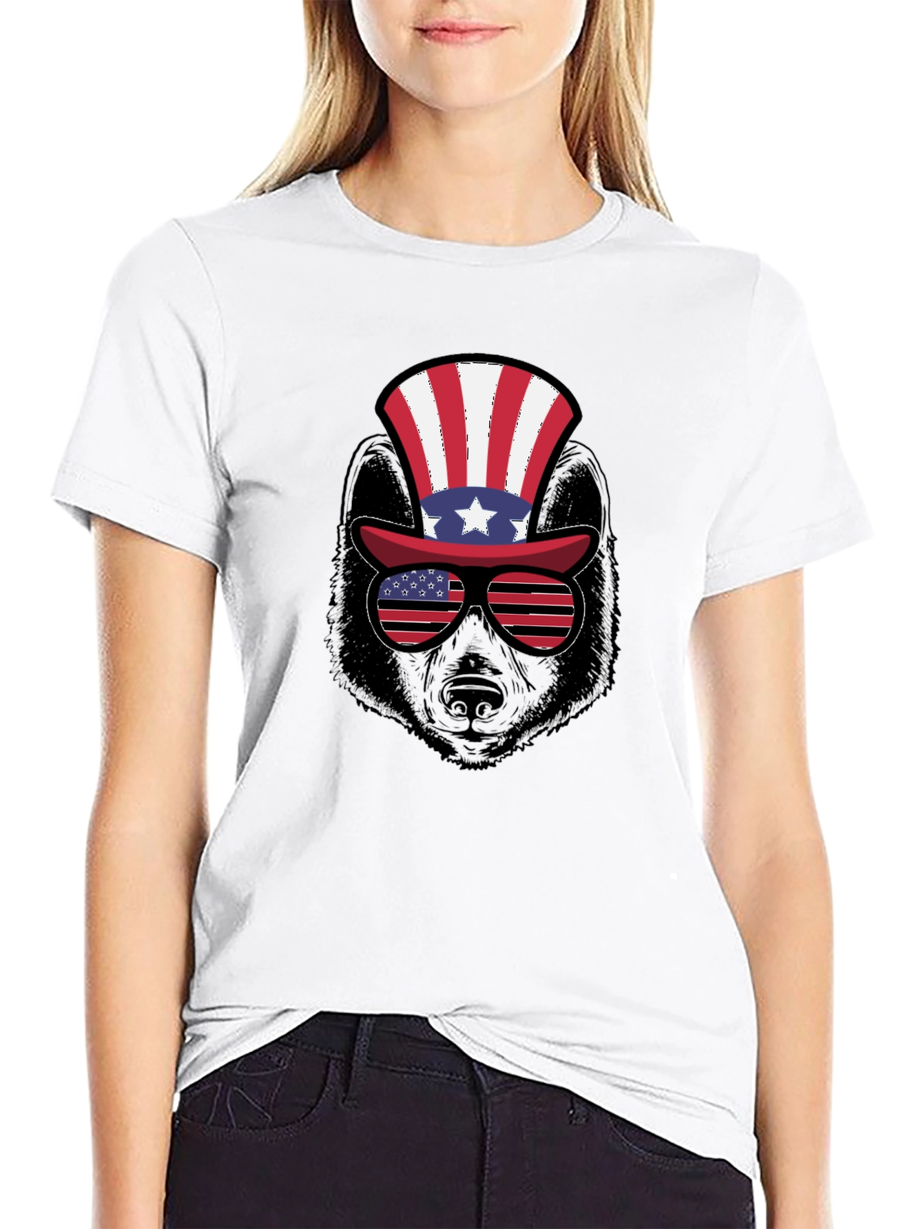 Patriotic Bear T-Shirt - American Flag Hat & Shades
