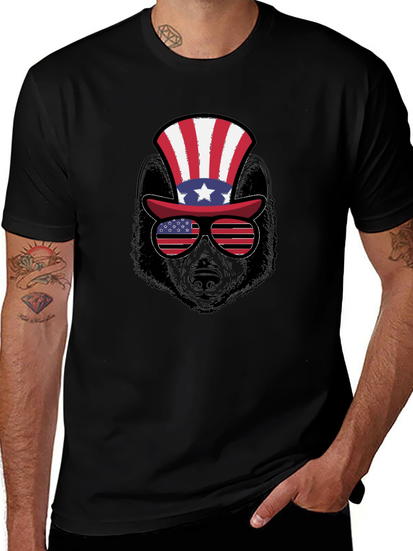 Patriotic Bear T-Shirt - American Flag Hat & Shades