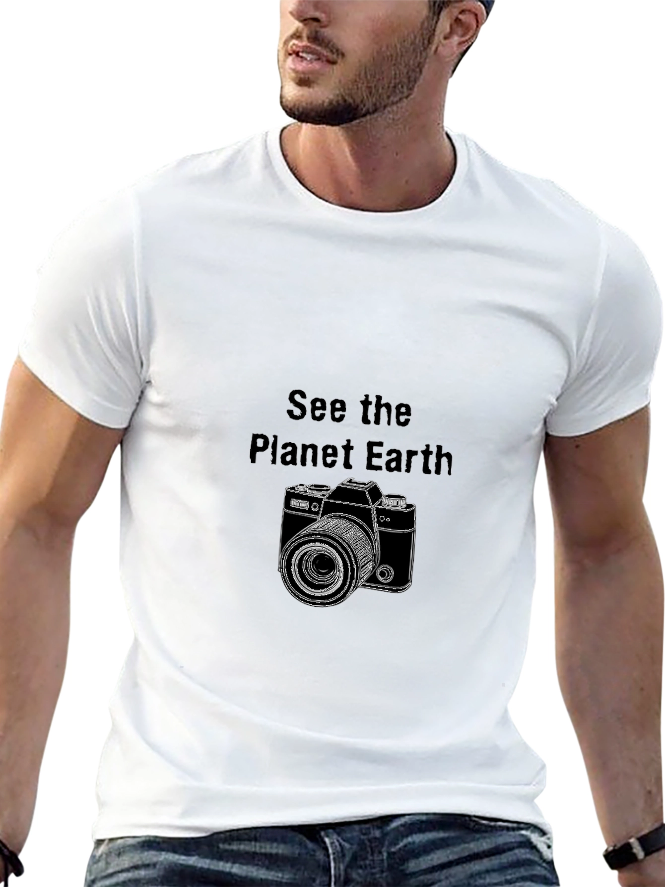 Planet Earth Camera Graphic Tee - Black Cotton Blend